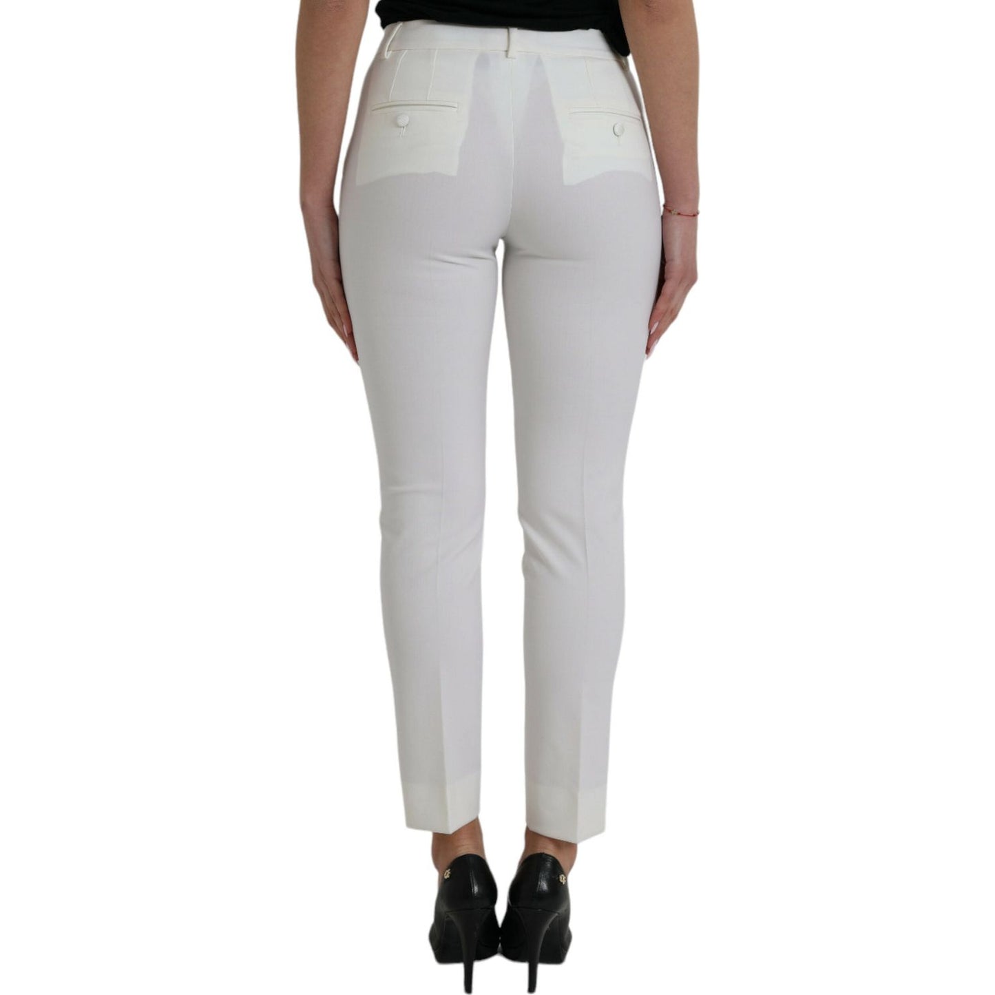 Dolce & Gabbana Elegant White Mid-Waist Tapered Pants Dolce & Gabbana Gray