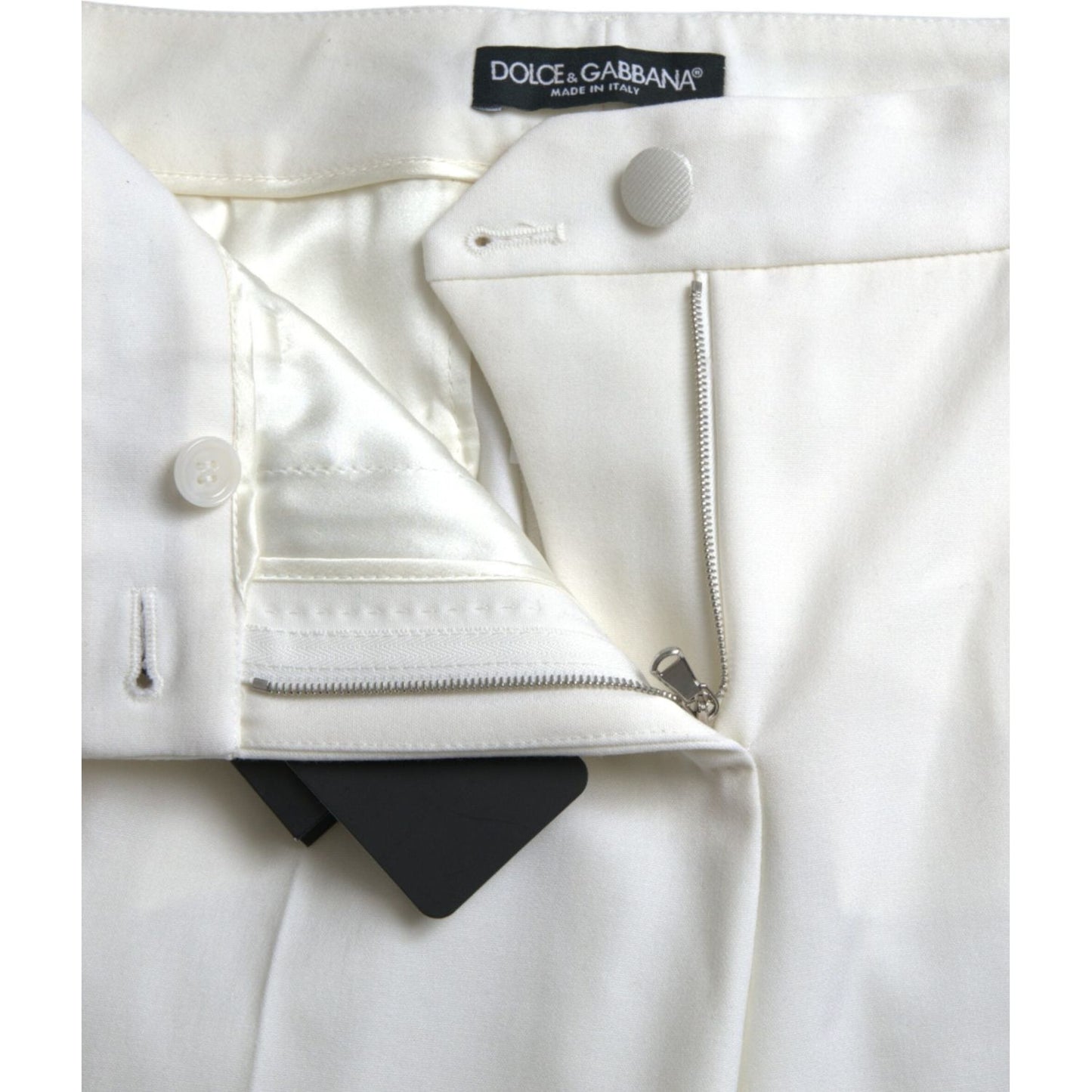 Dolce & Gabbana Elegant White Mid-Waist Tapered Pants Dolce & Gabbana Light Gray