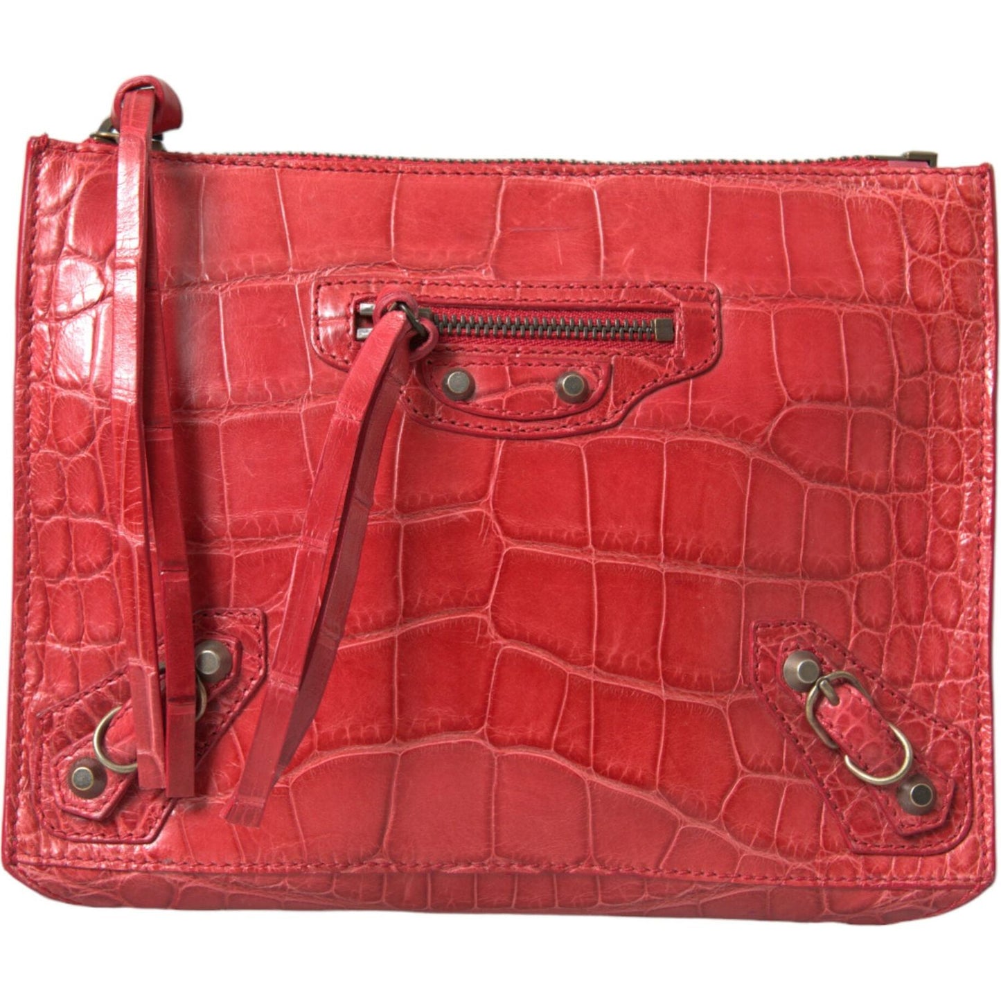 Balenciaga Exotic Red Alligator Leather Clutch Balenciaga Maroon