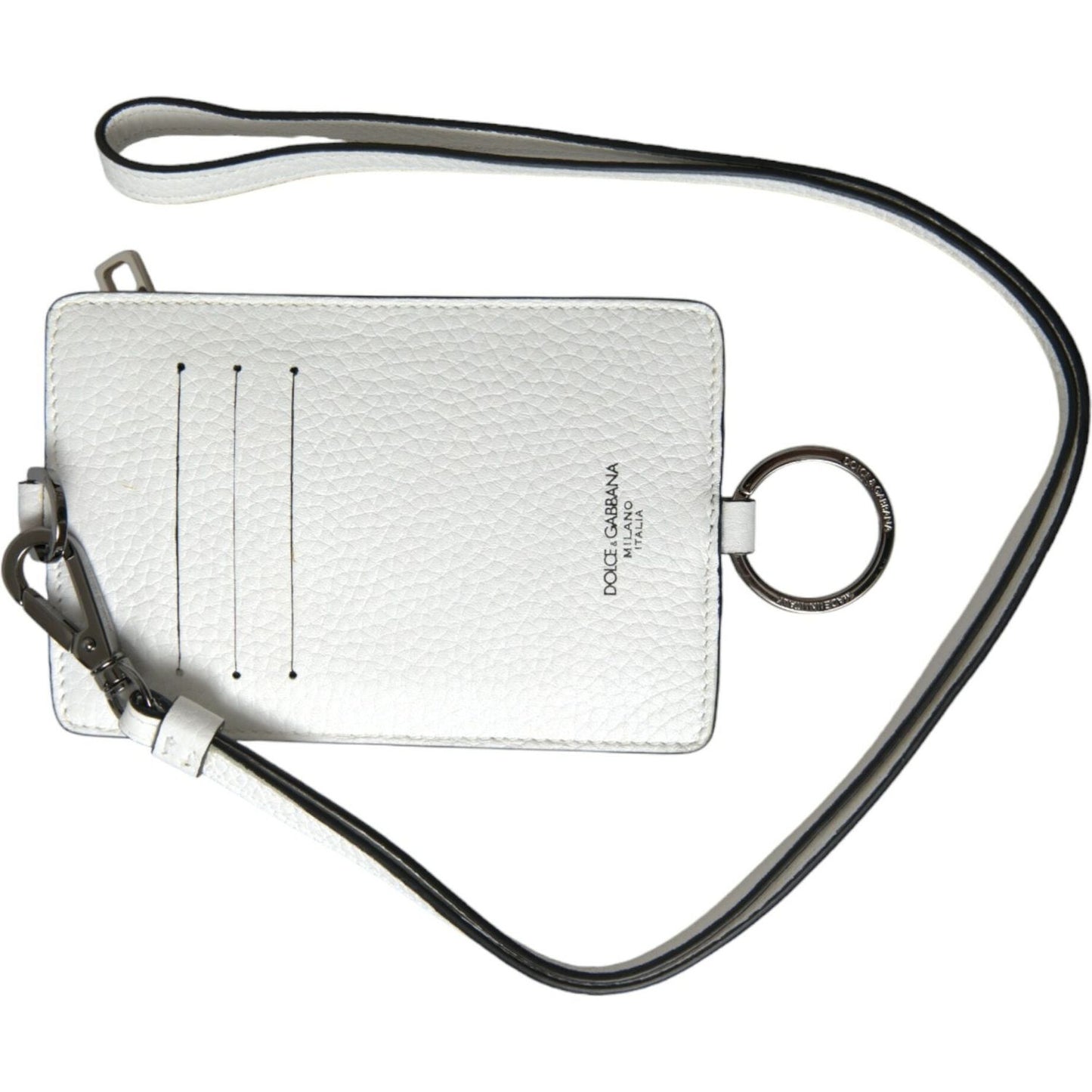 Dolce & Gabbana White Calf Leather Lanyard Logo Card Holder Wallet Dolce & Gabbana Light Gray