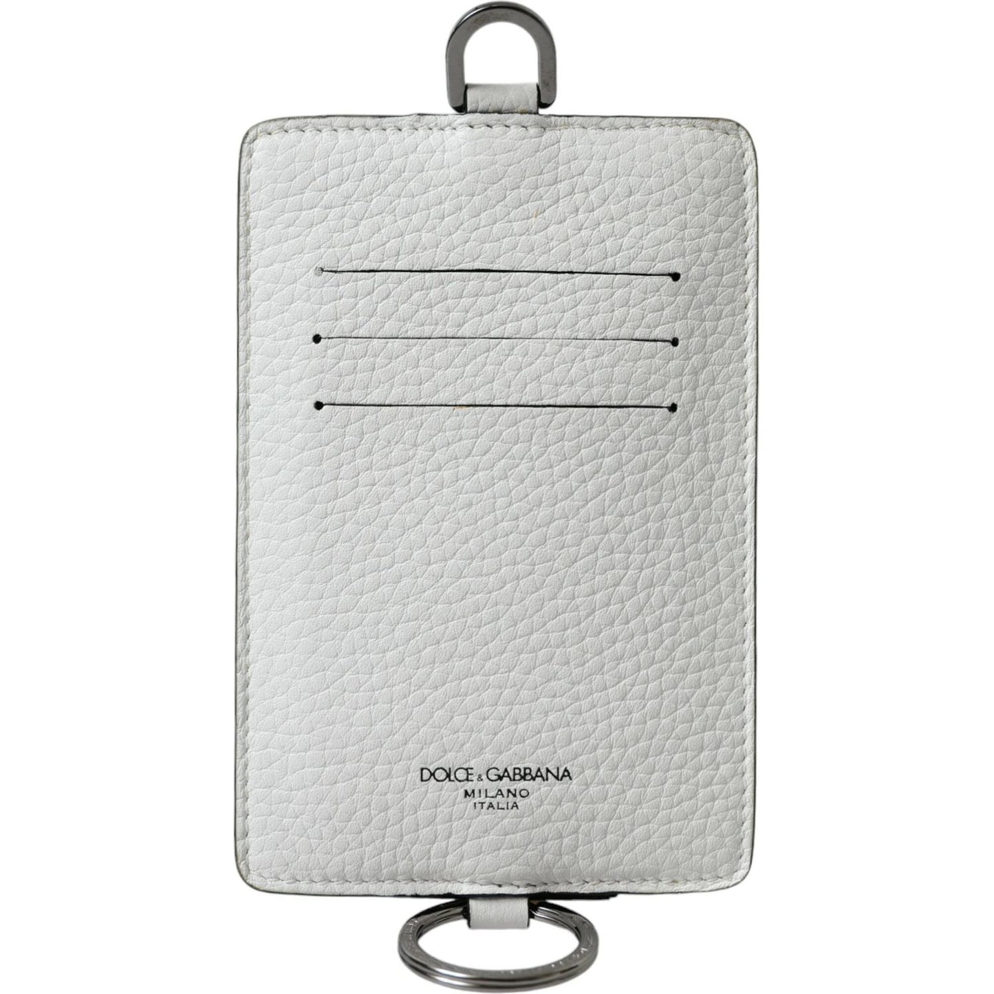 Dolce & Gabbana White Calf Leather Lanyard Logo Card Holder Wallet Dolce & Gabbana Gray