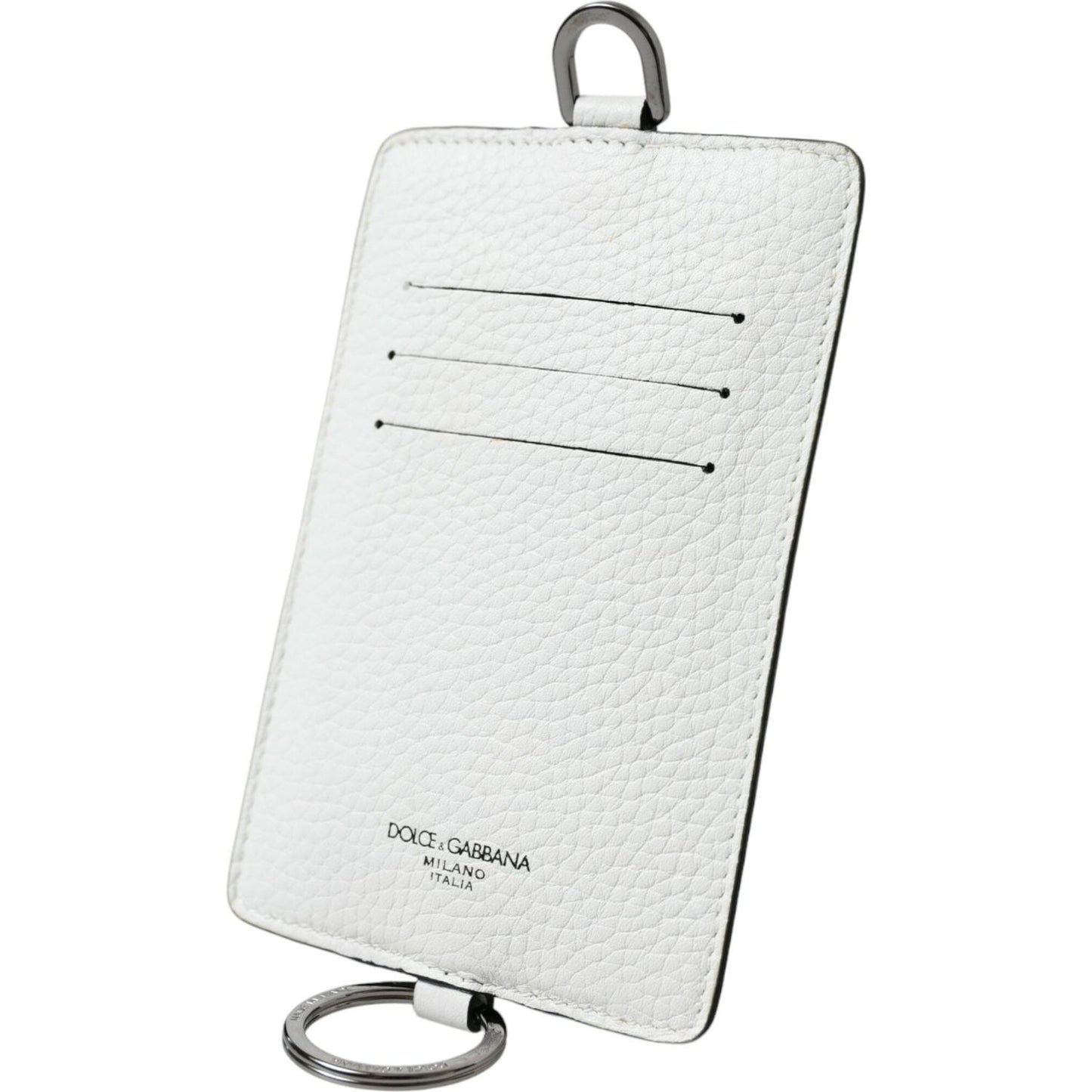 Dolce & Gabbana White Calf Leather Lanyard Logo Card Holder Wallet Dolce & Gabbana Lavender