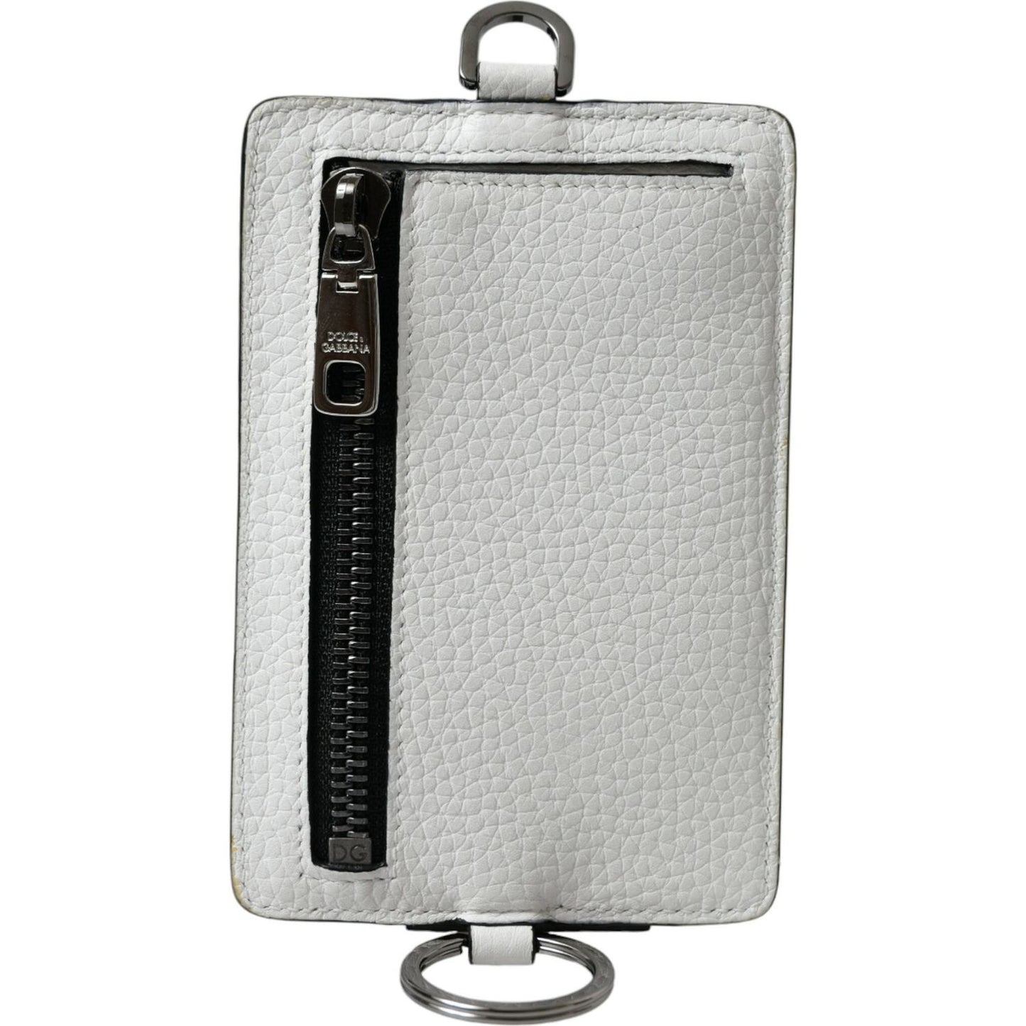 Dolce & Gabbana White Calf Leather Lanyard Logo Card Holder Wallet Dolce & Gabbana Gray