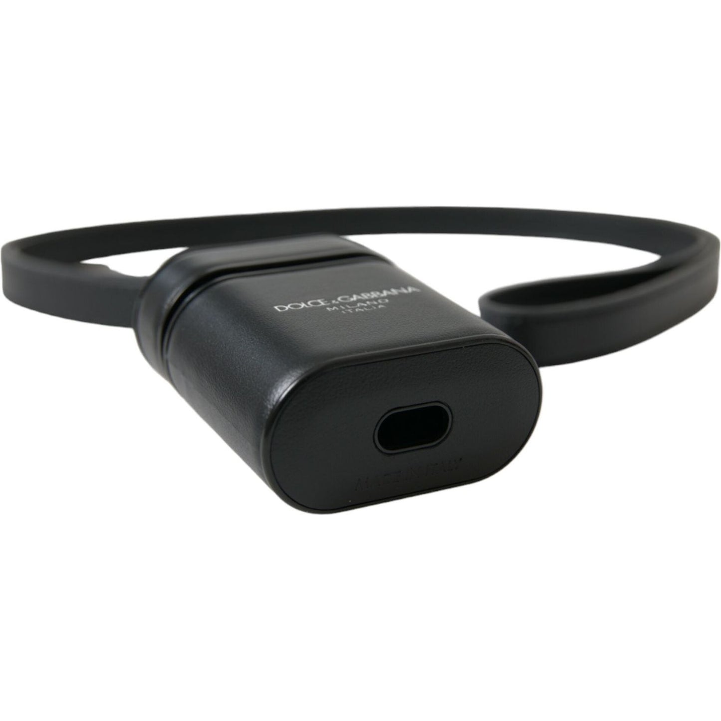 Dolce & Gabbana Black Leather Strap Silver Metal Logo Printed Airpods Case Dolce & Gabbana Dark Slate Gray