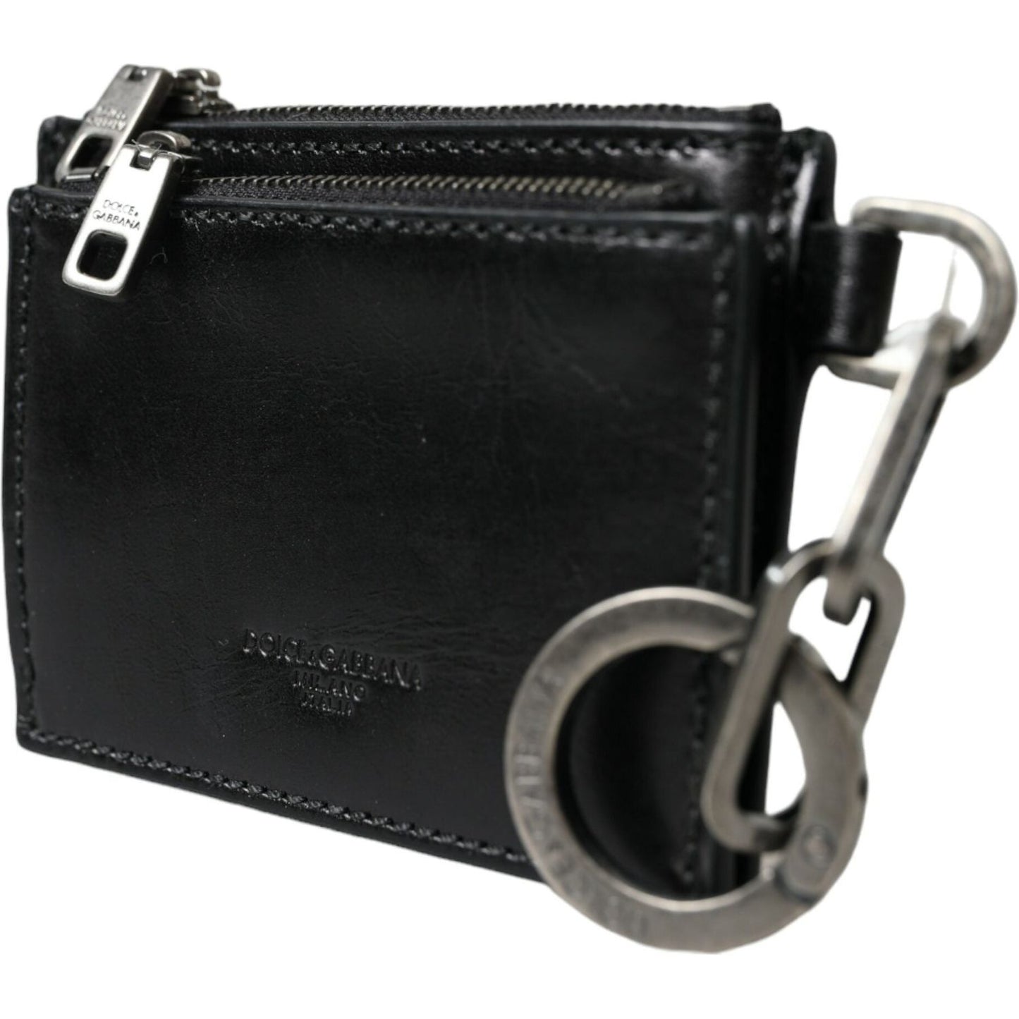 Dolce & Gabbana Black Leather Zip Logo Keyring Coin Purse Keyring Wallet Dolce & Gabbana Black