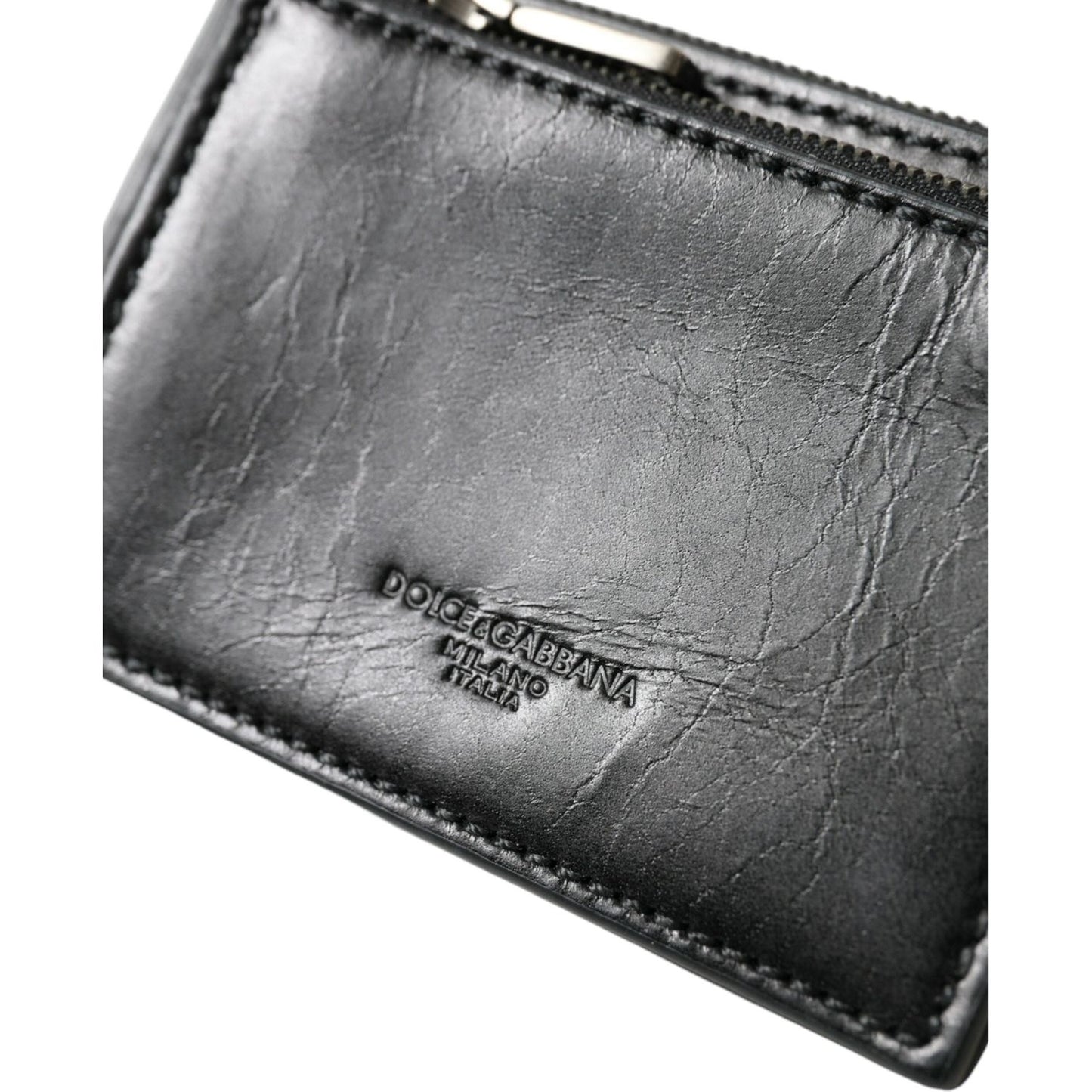 Dolce & Gabbana Black Leather Zip Logo Keyring Coin Purse Keyring Wallet Dolce & Gabbana Dim Gray