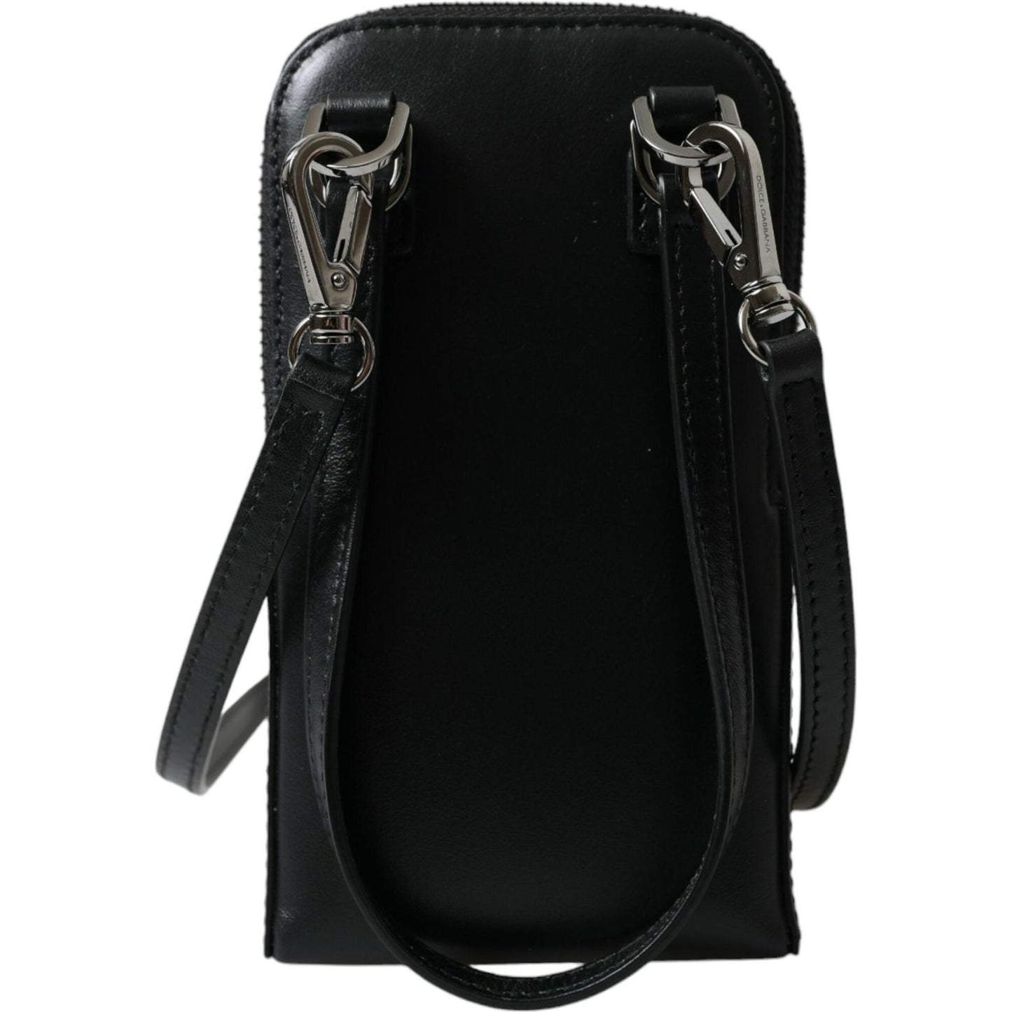 Dolce & Gabbana Black Leather Zip Around Logo Print Lanyard Strap Wallet Dolce & Gabbana Black