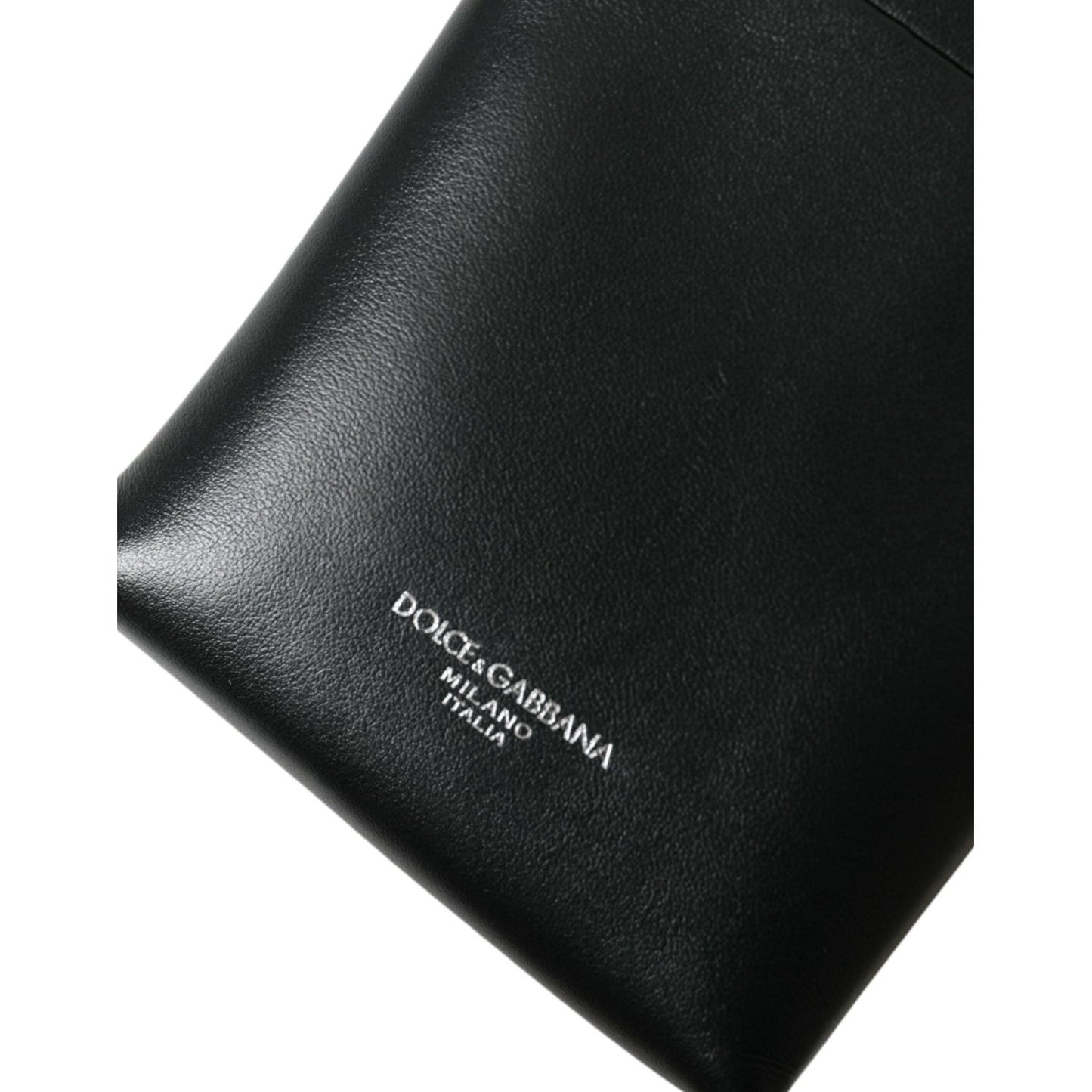 Dolce & Gabbana Black Leather Zip Around Logo Print Lanyard Strap Wallet Dolce & Gabbana Black