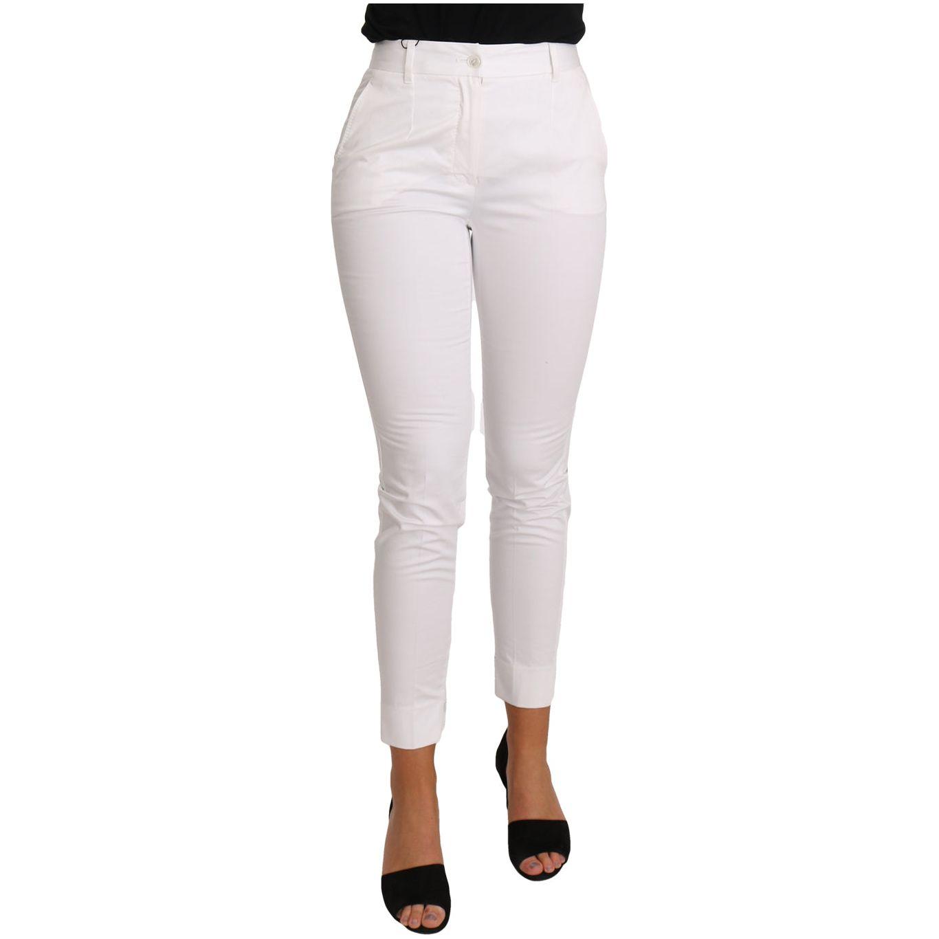 Dolce & Gabbana Chic White Slim Dress Pants Dolce & Gabbana Light Gray