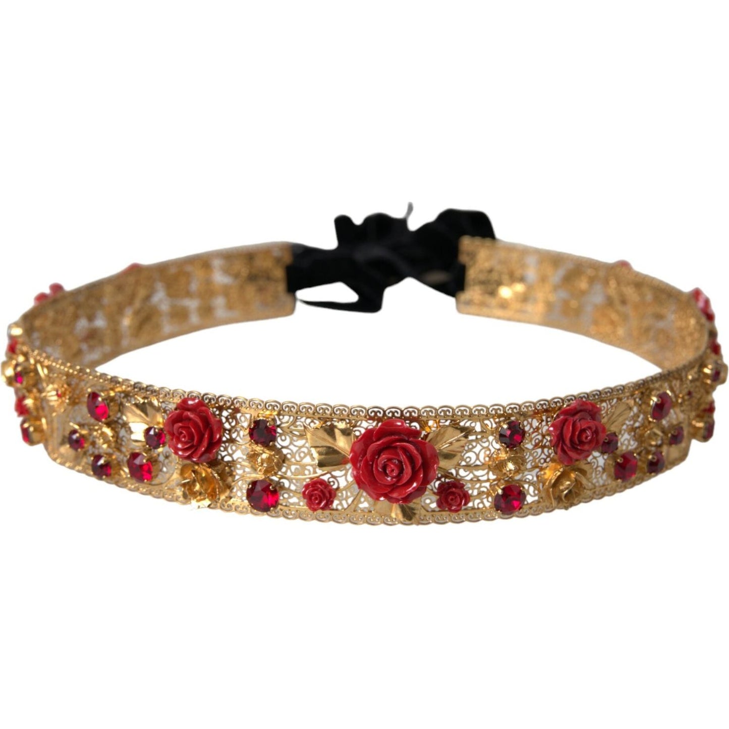 Dolce & Gabbana Gold Brass Red Roses Crystal Jewel Waist Belt Dolce & Gabbana Sienna