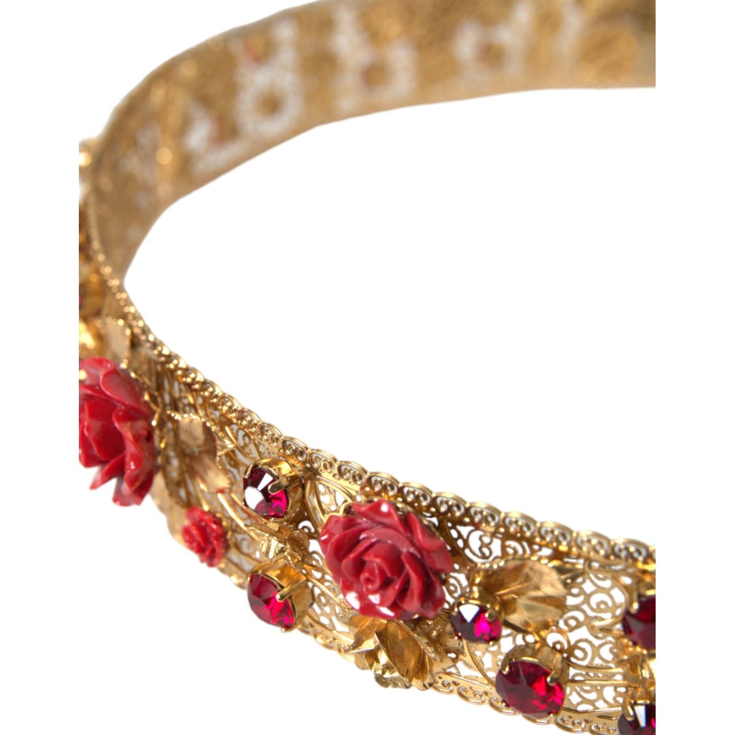 Dolce & Gabbana Gold Brass Red Roses Crystal Jewel Waist Belt Dolce & Gabbana Dark Khaki