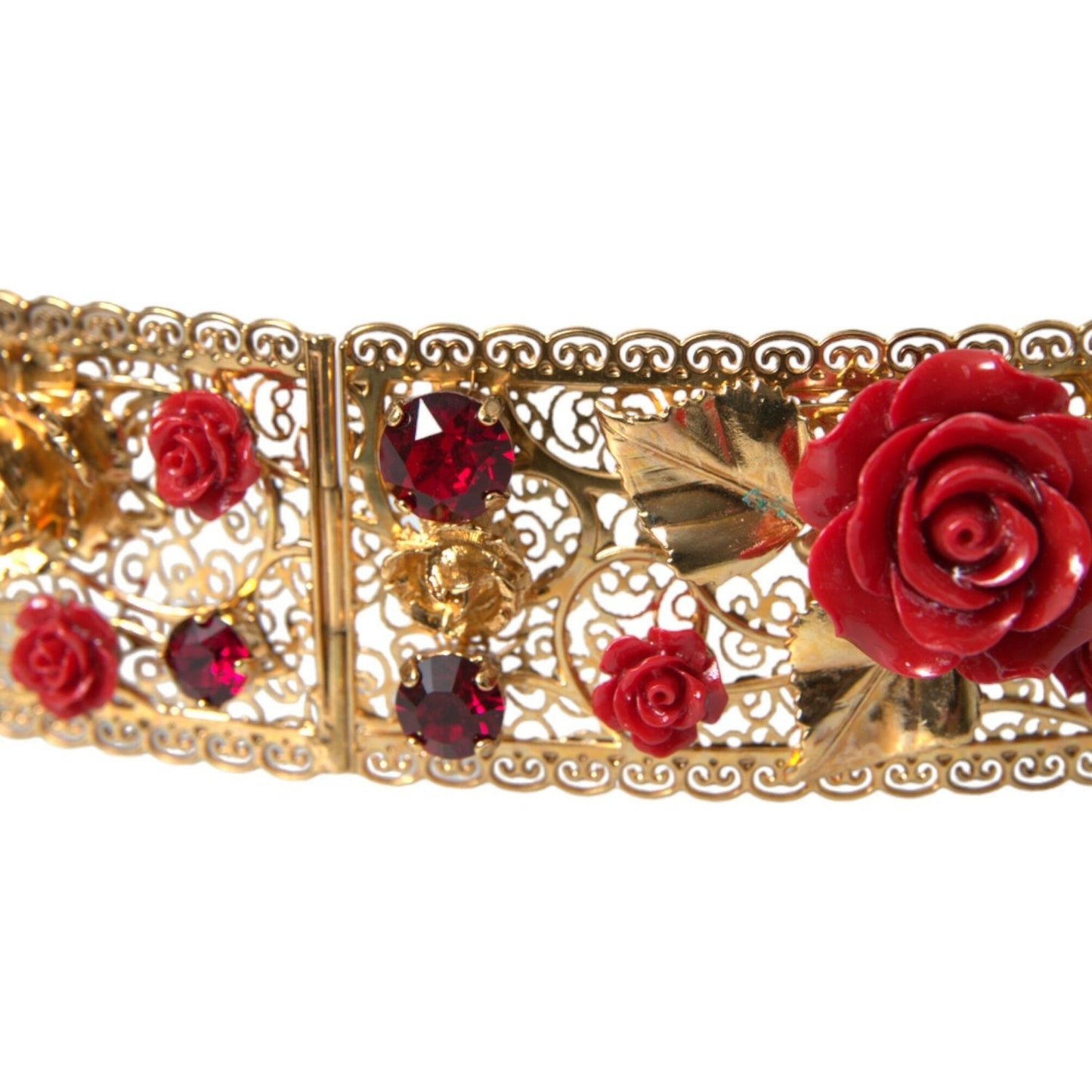 Dolce & Gabbana Gold Brass Red Roses Crystal Jewel Waist Belt Dolce & Gabbana Sienna