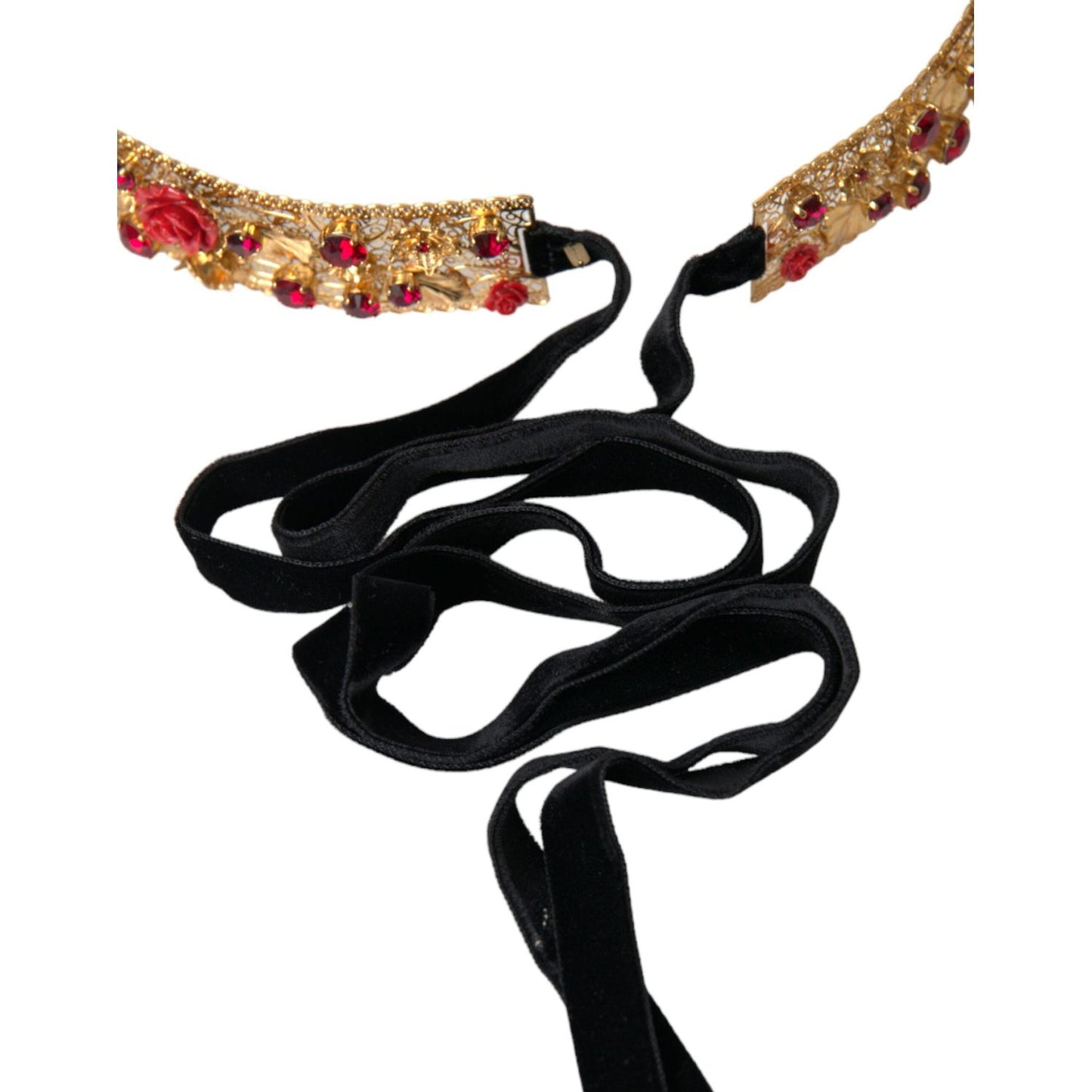 Dolce & Gabbana Gold Brass Red Roses Crystal Jewel Waist Belt Dolce & Gabbana Tan