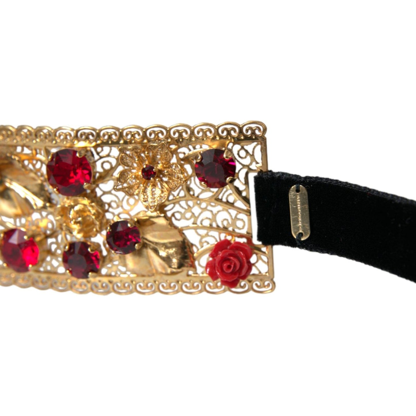 Dolce & Gabbana Gold Brass Red Roses Crystal Jewel Waist Belt Dolce & Gabbana Dark Khaki