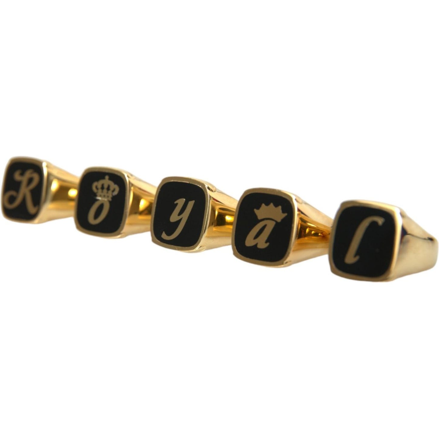 Dolce & Gabbana Gold Brass ROYAL Enamel Set of 5 Ring Ring Dolce & Gabbana Black