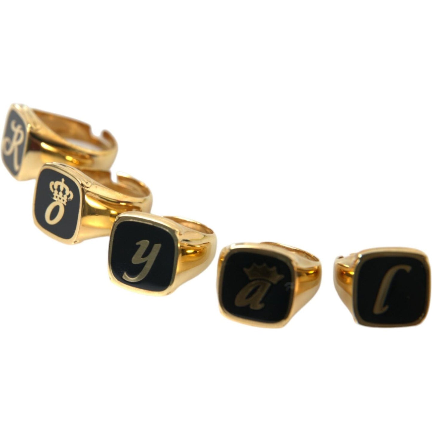 Dolce & Gabbana Gold Brass ROYAL Enamel Set of 5 Ring Ring Dolce & Gabbana Dark Khaki