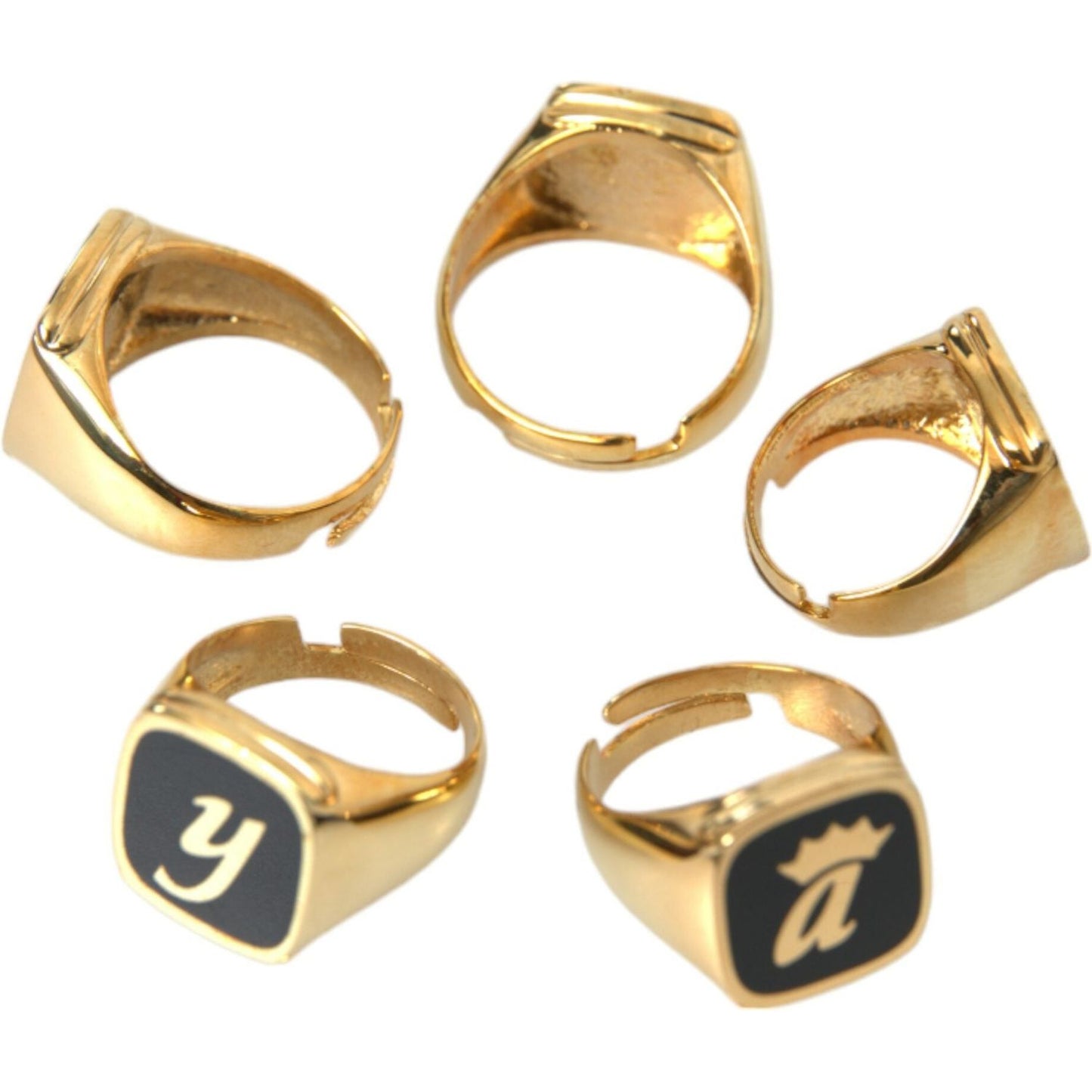 Dolce & Gabbana Gold Brass ROYAL Enamel Set of 5 Ring Ring Dolce & Gabbana Dark Khaki