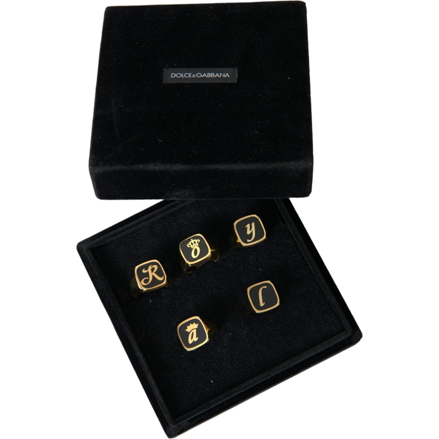 Dolce & Gabbana Gold Brass ROYAL Enamel Set of 5 Ring Ring Dolce & Gabbana Black
