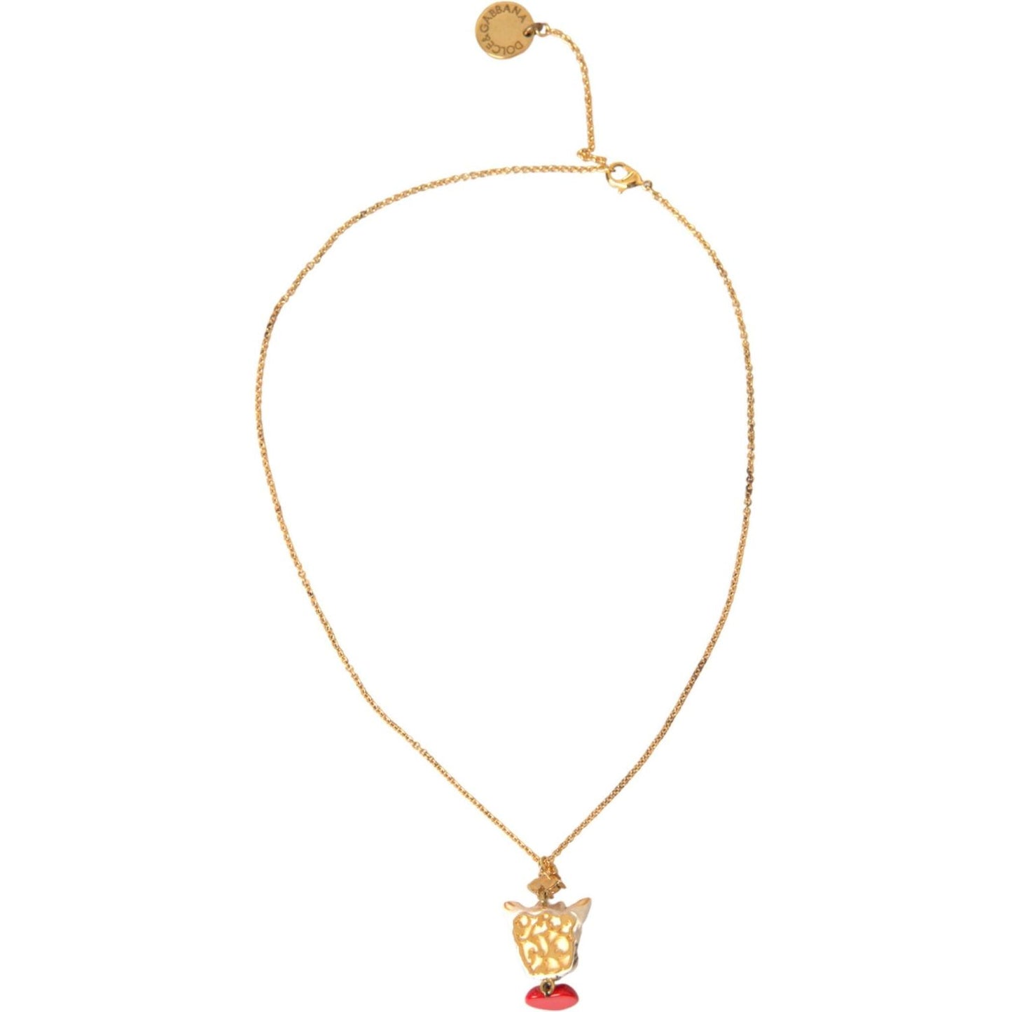 Dolce & Gabbana Gold Brass Chain Dog Heart Pendant Charm Necklace Necklace Dolce & Gabbana Antique White
