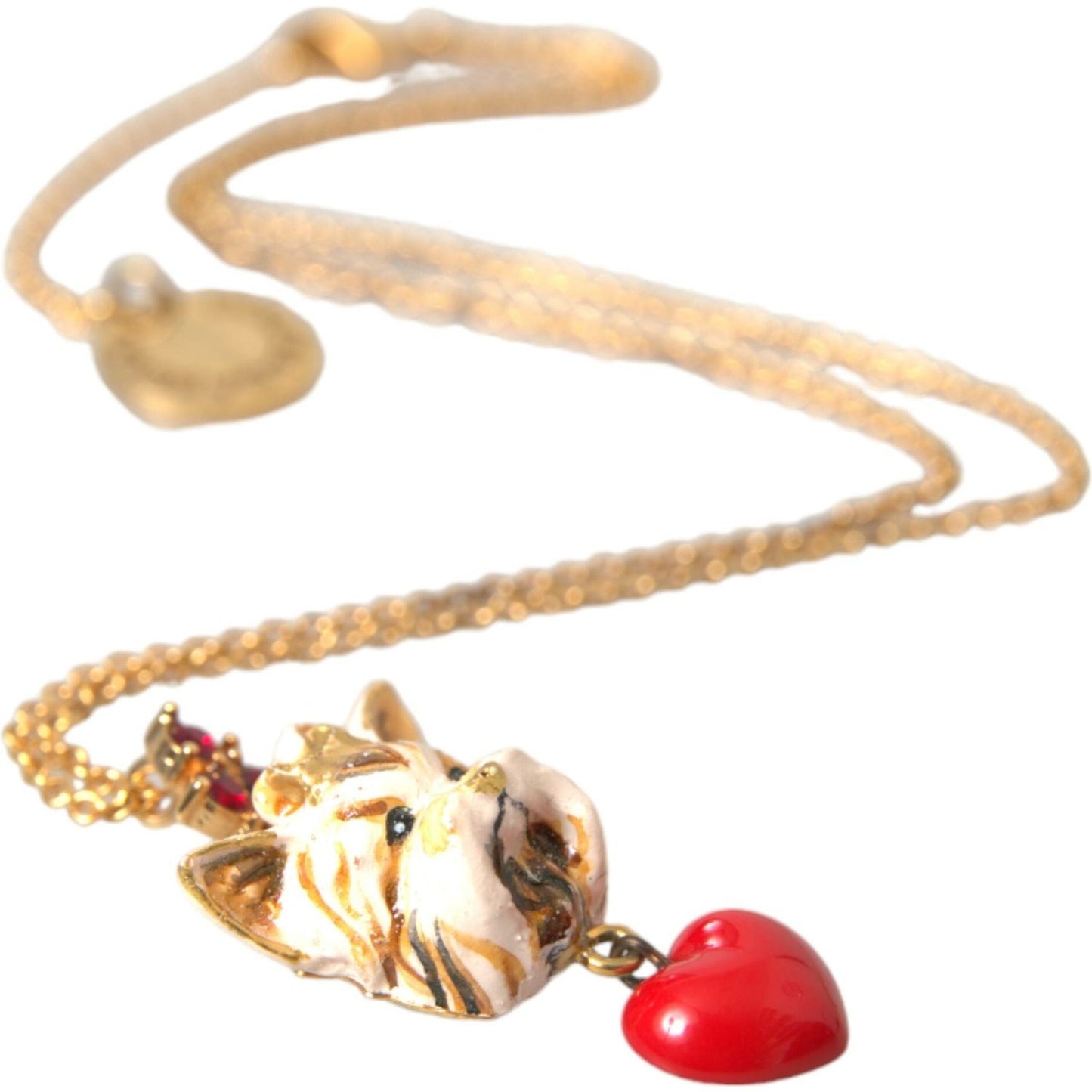Dolce & Gabbana Gold Brass Chain Dog Heart Pendant Charm Necklace Necklace Dolce & Gabbana Tan