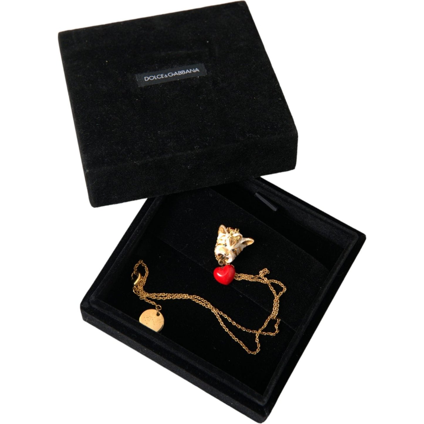 Dolce & Gabbana Gold Brass Chain Dog Heart Pendant Charm Necklace Necklace Dolce & Gabbana Black
