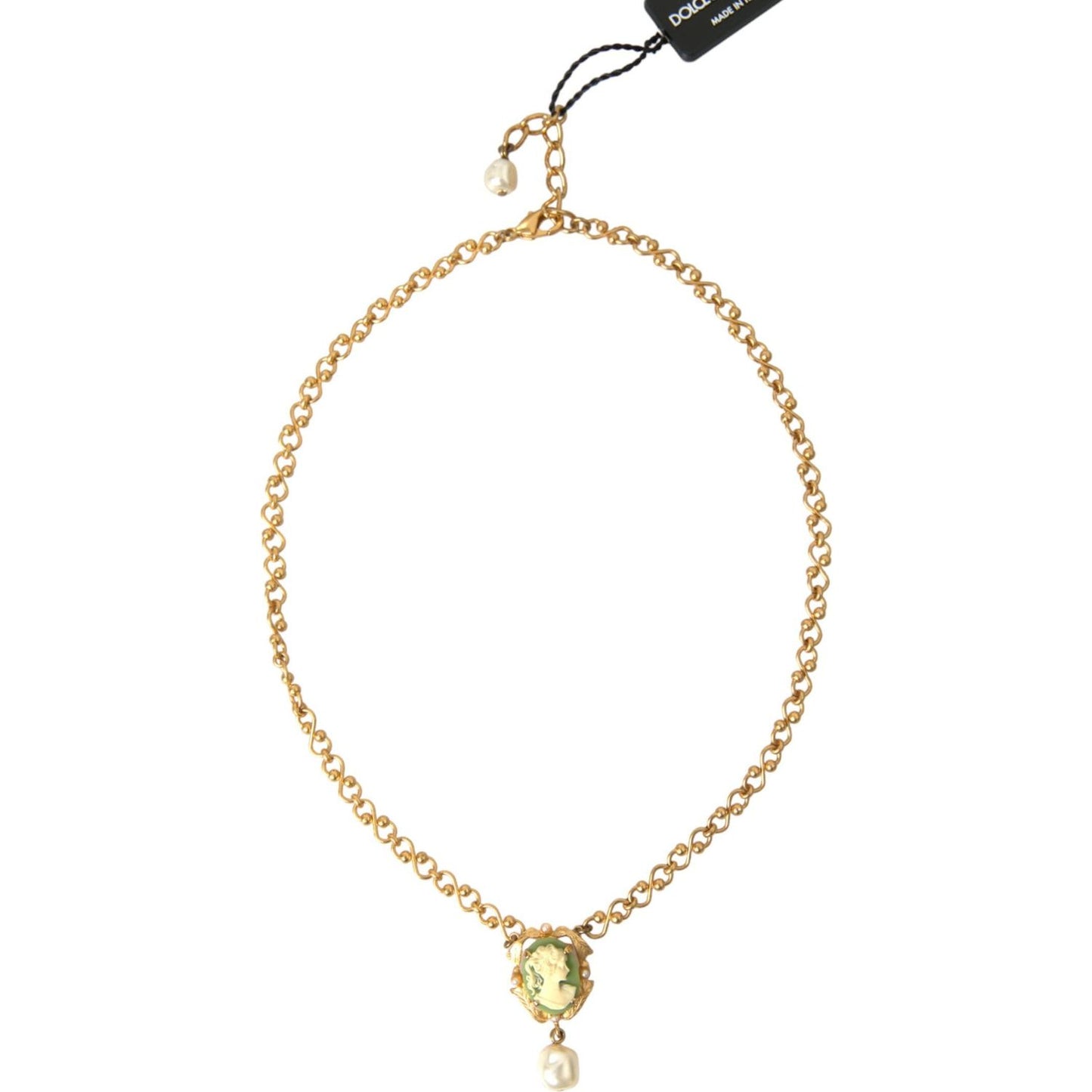 Dolce & Gabbana Gold Brass Chain Pearl Pendant Charm Necklace Necklace Dolce & Gabbana Antique White