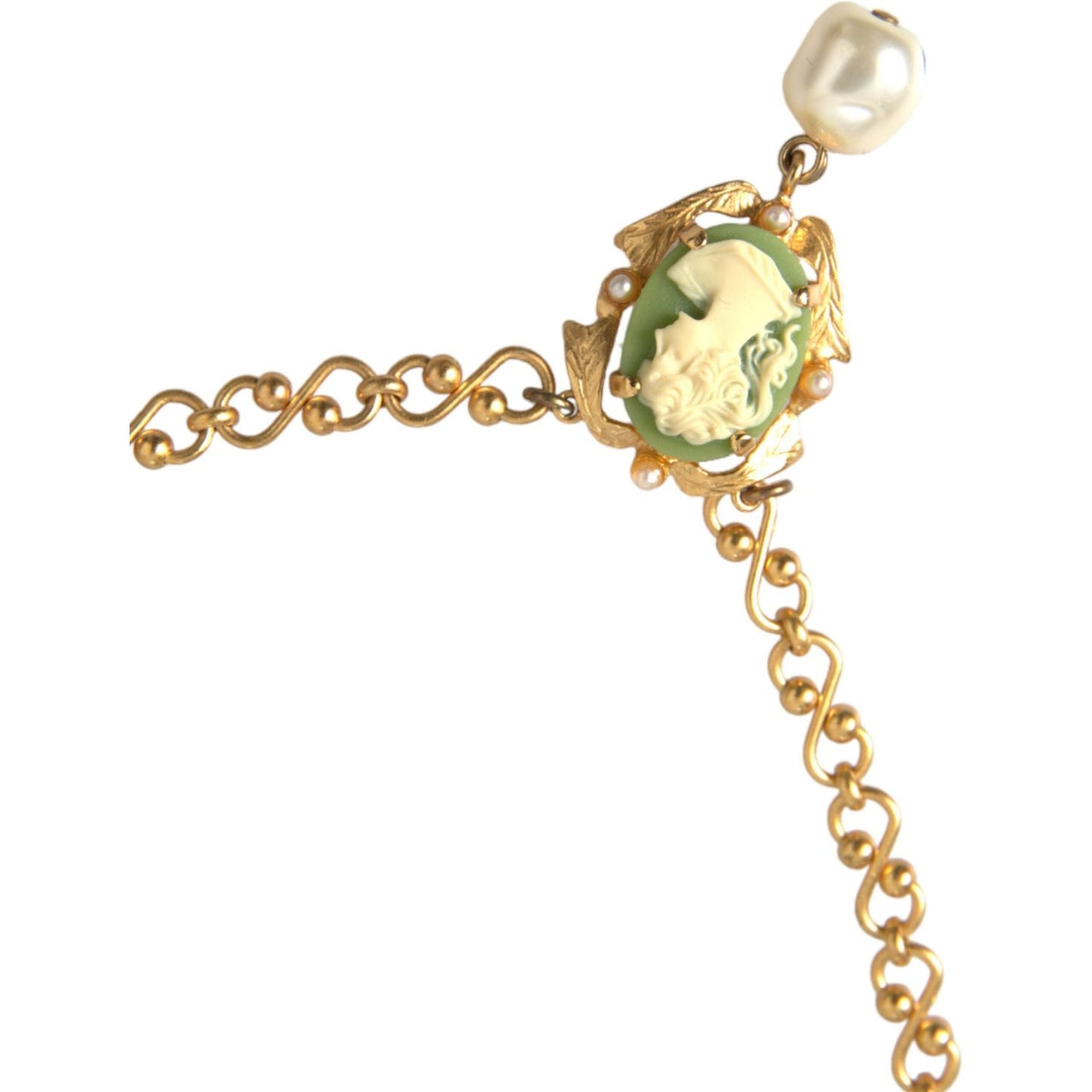 Dolce & Gabbana Gold Brass Chain Pearl Pendant Charm Necklace Necklace Dolce & Gabbana Tan