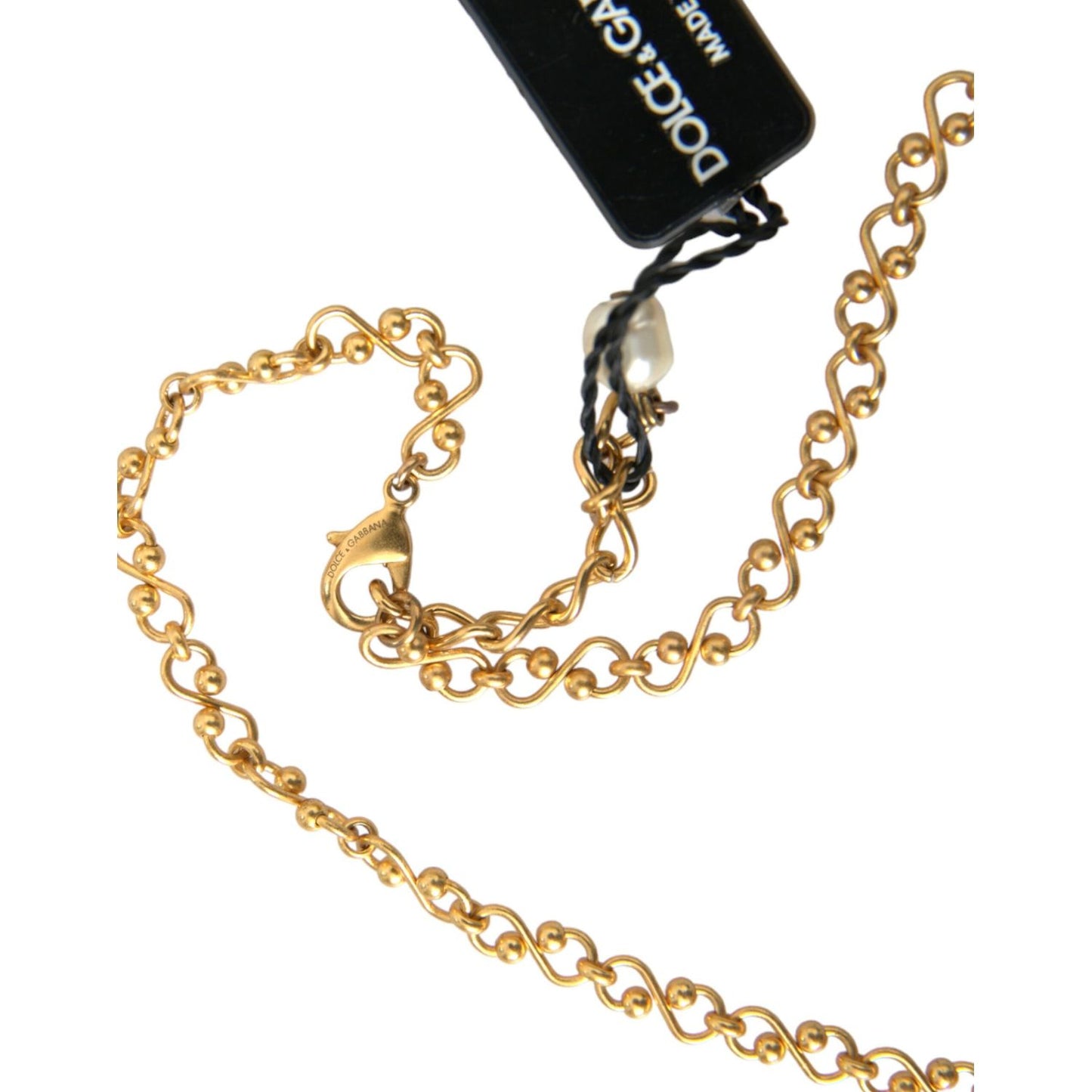 Dolce & Gabbana Gold Brass Chain Pearl Pendant Charm Necklace Necklace Dolce & Gabbana Dark Khaki