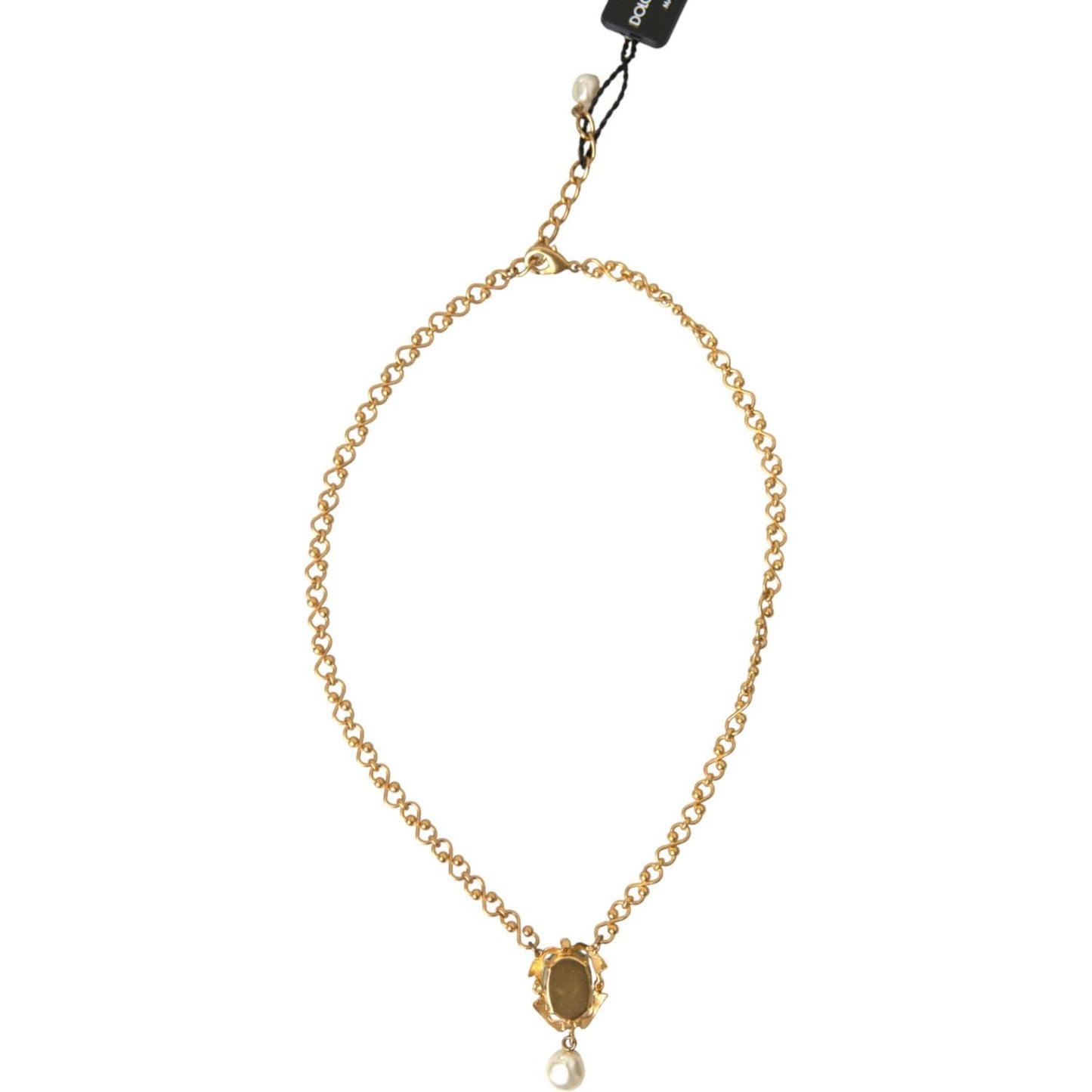 Dolce & Gabbana Gold Brass Chain Pearl Pendant Charm Necklace Necklace Dolce & Gabbana Antique White