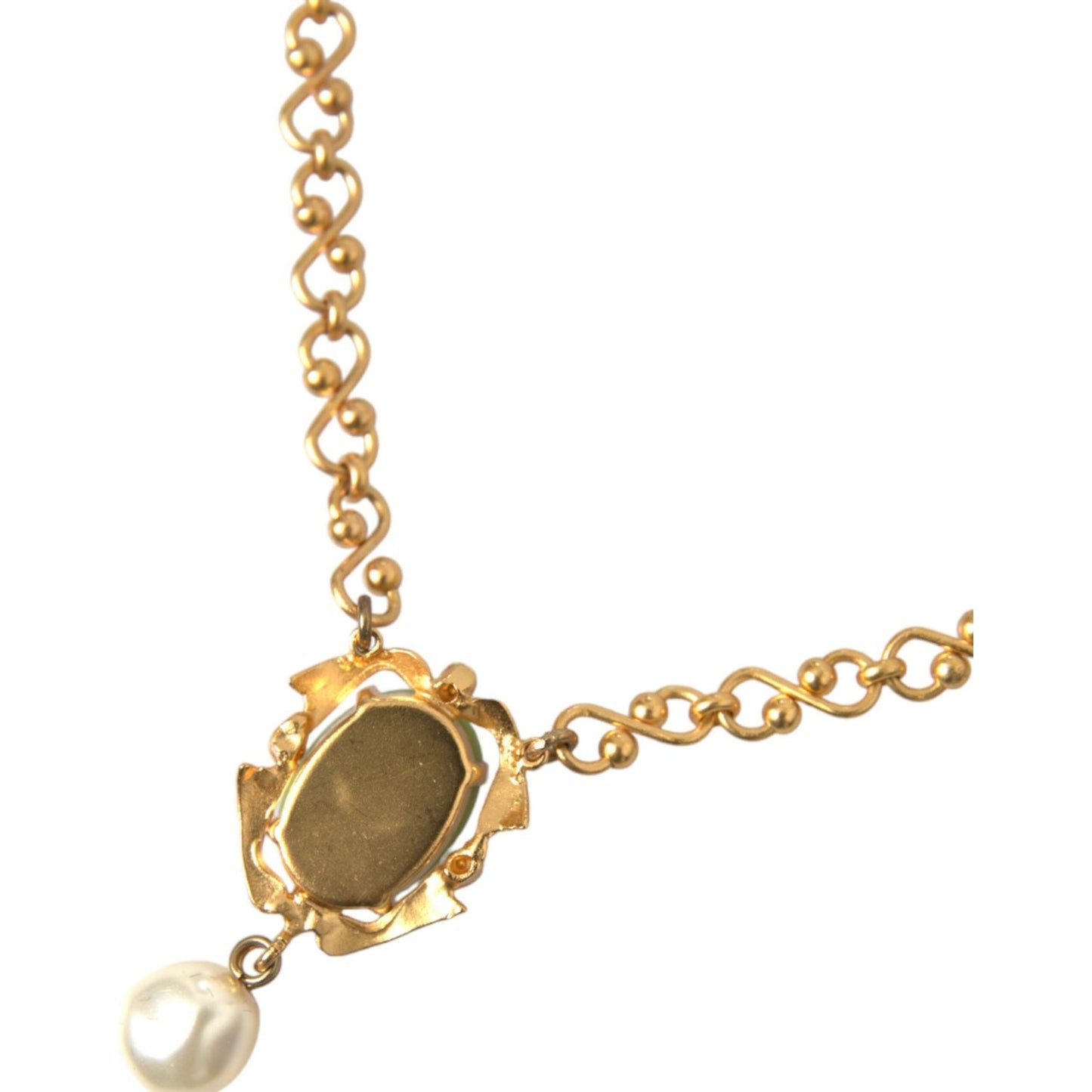 Dolce & Gabbana Gold Brass Chain Pearl Pendant Charm Necklace Necklace Dolce & Gabbana Dark Khaki