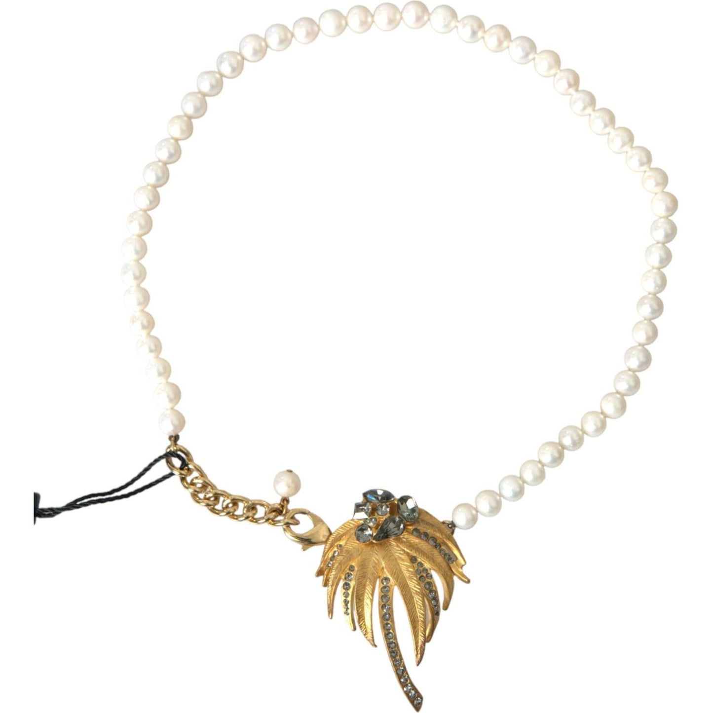 Dolce & Gabbana Gold Brass Crystal Pearl Tree Pendant Charm Necklace Necklace Dolce & Gabbana Sienna