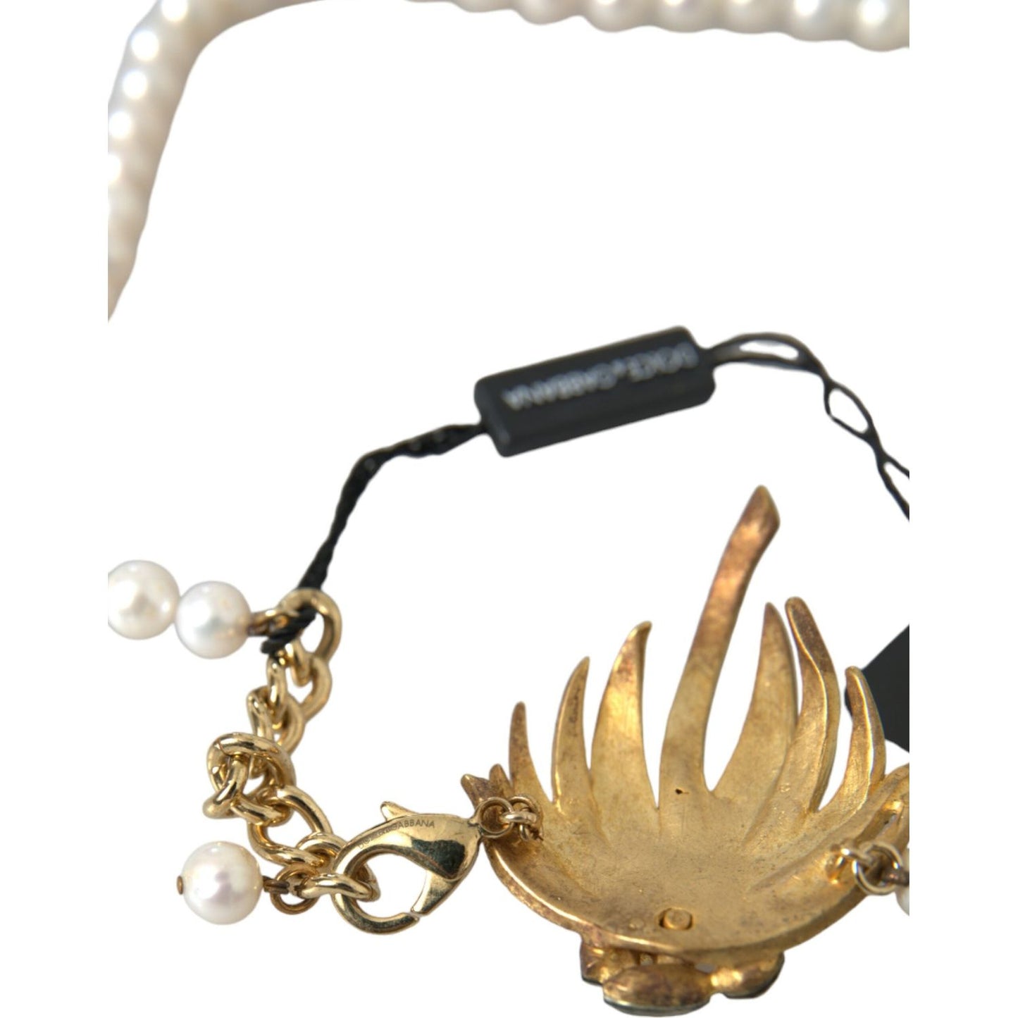 Dolce & Gabbana Gold Brass Crystal Pearl Tree Pendant Charm Necklace Necklace Dolce & Gabbana Dark Khaki