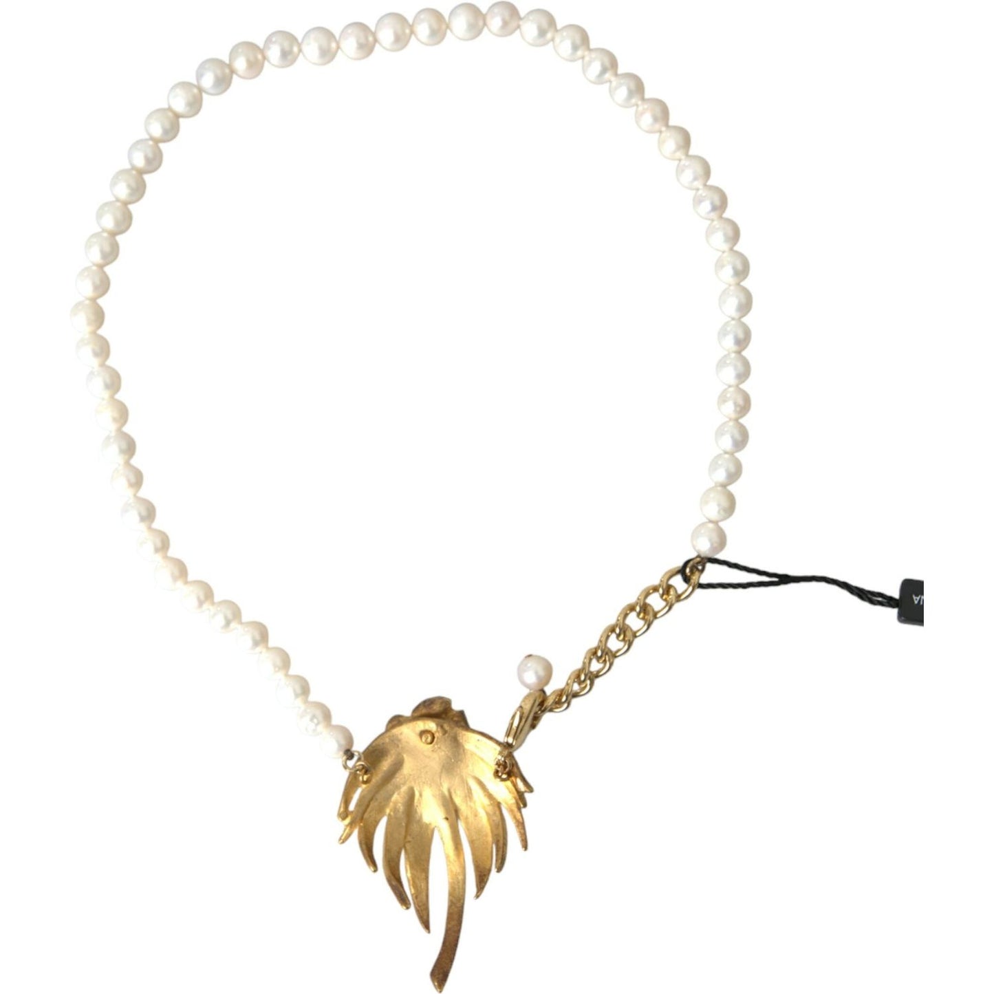 Dolce & Gabbana Gold Brass Crystal Pearl Tree Pendant Charm Necklace Necklace Dolce & Gabbana Antique White