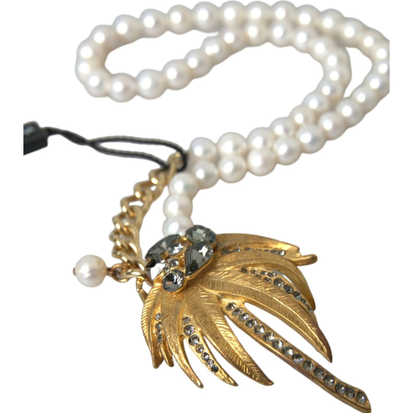 Dolce & Gabbana Gold Brass Crystal Pearl Tree Pendant Charm Necklace Necklace Dolce & Gabbana Light Gray