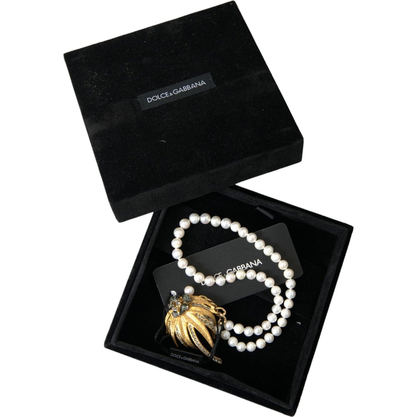 Dolce & Gabbana Gold Brass Crystal Pearl Tree Pendant Charm Necklace Necklace Dolce & Gabbana Black
