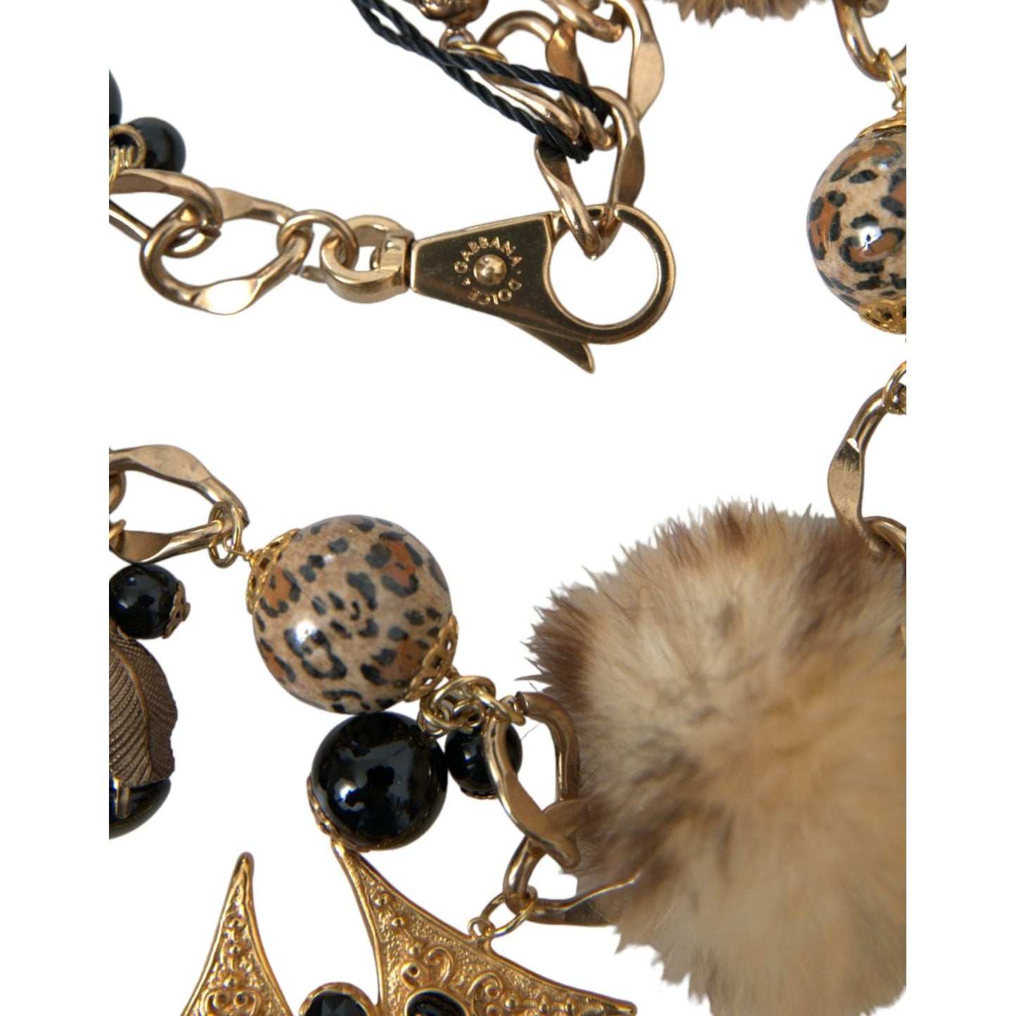 Dolce & Gabbana Gold Black Crystals Lapin Fur Filigree Chocker Necklace Necklace Dolce & Gabbana Dim Gray