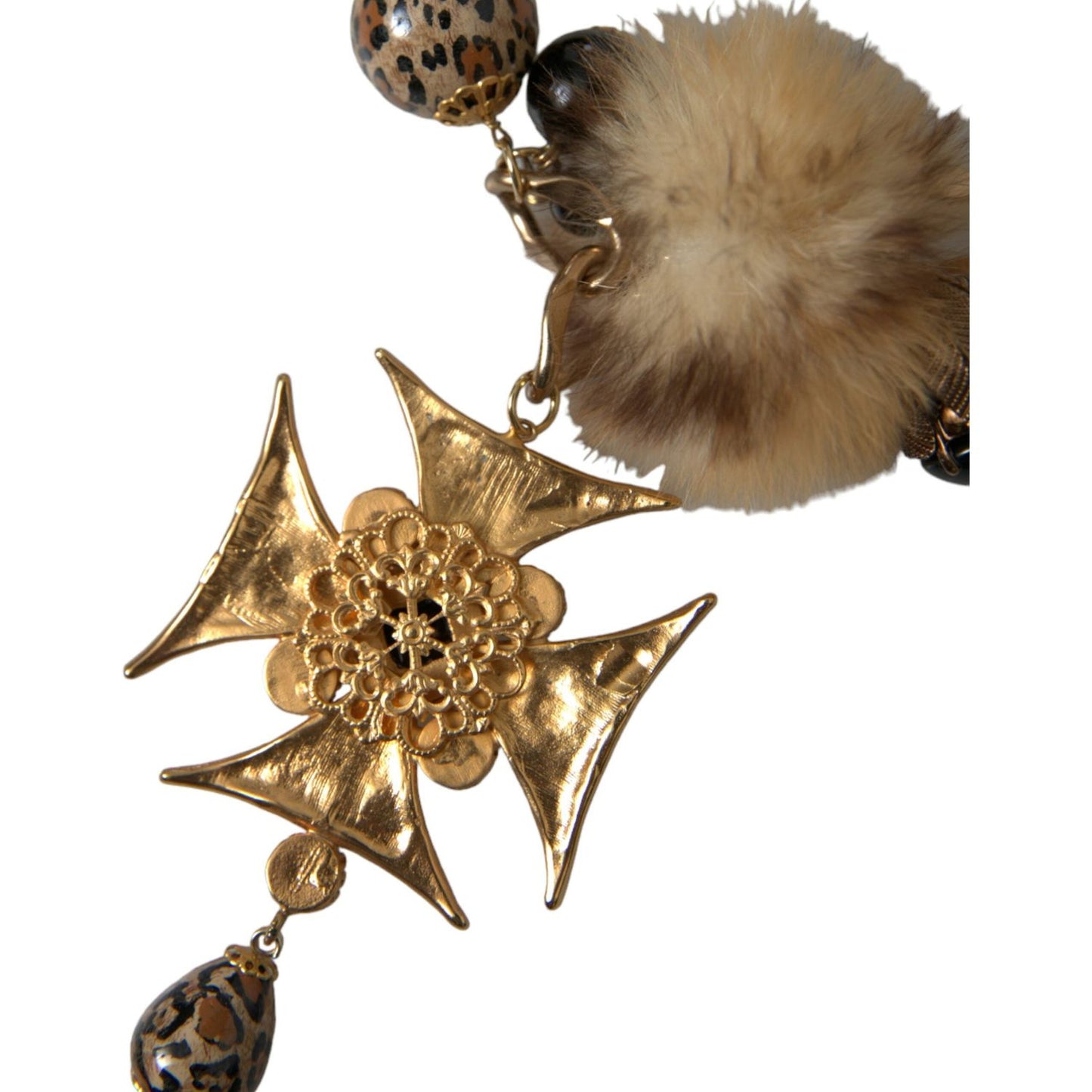 Dolce & Gabbana Gold Black Crystals Lapin Fur Filigree Chocker Necklace Necklace Dolce & Gabbana Sienna