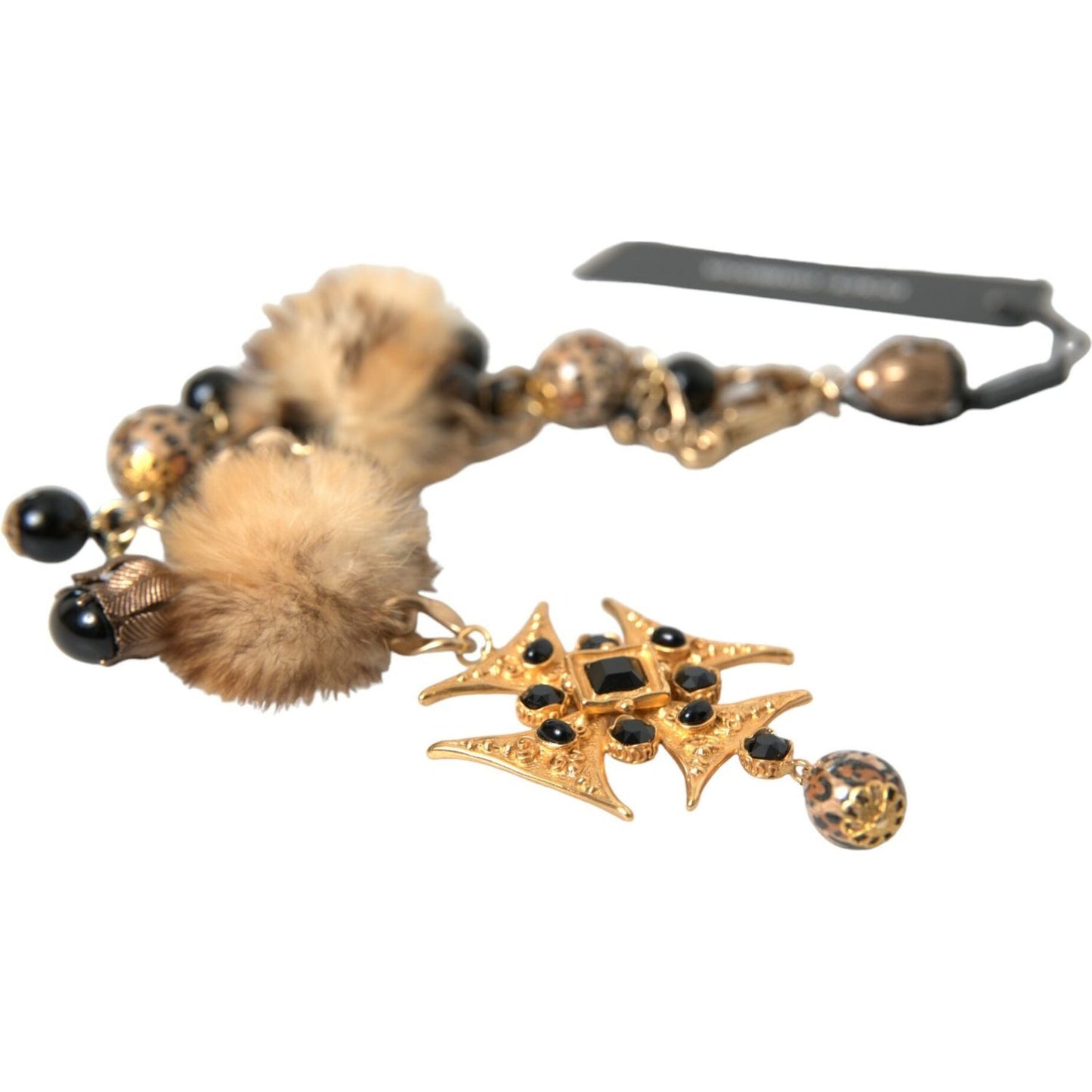 Dolce & Gabbana Gold Black Crystals Lapin Fur Filigree Chocker Necklace Necklace Dolce & Gabbana Rosy Brown