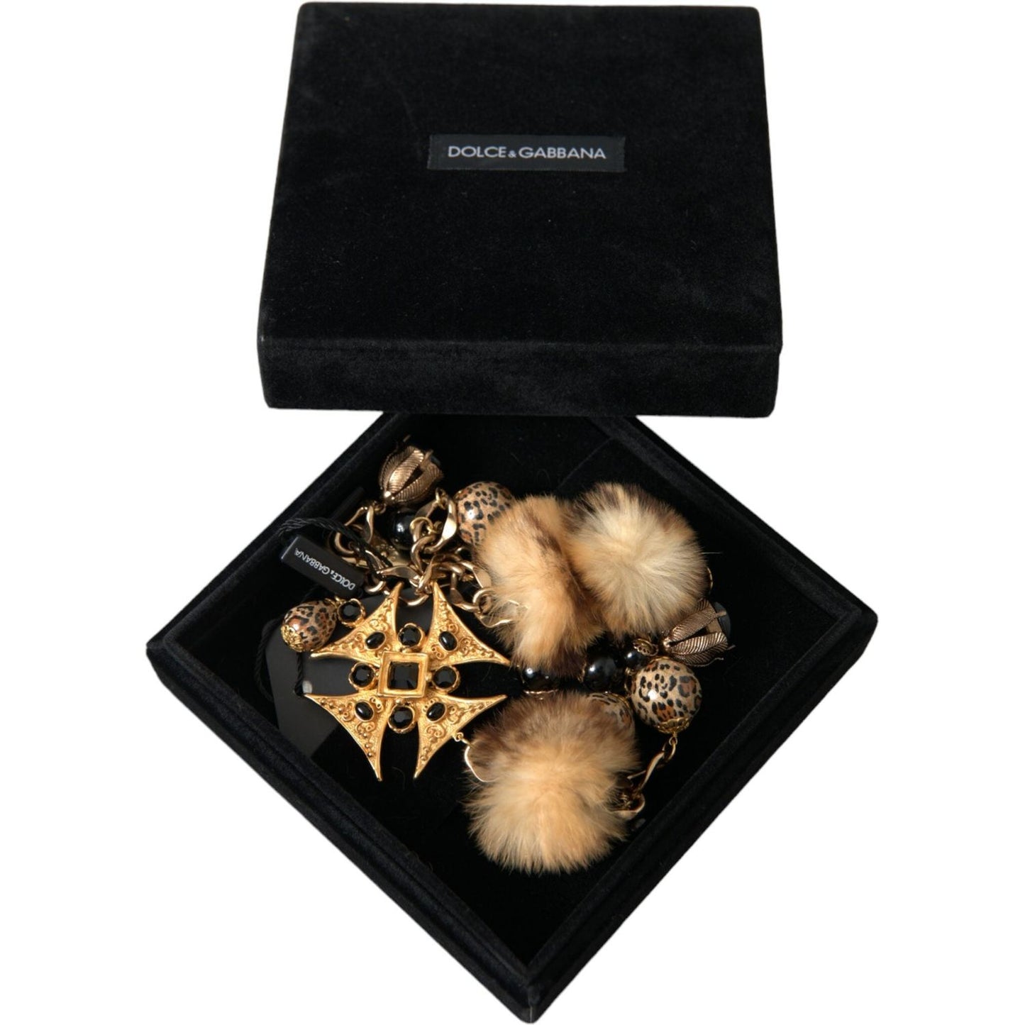 Dolce & Gabbana Gold Black Crystals Lapin Fur Filigree Chocker Necklace Necklace Dolce & Gabbana Dark Khaki