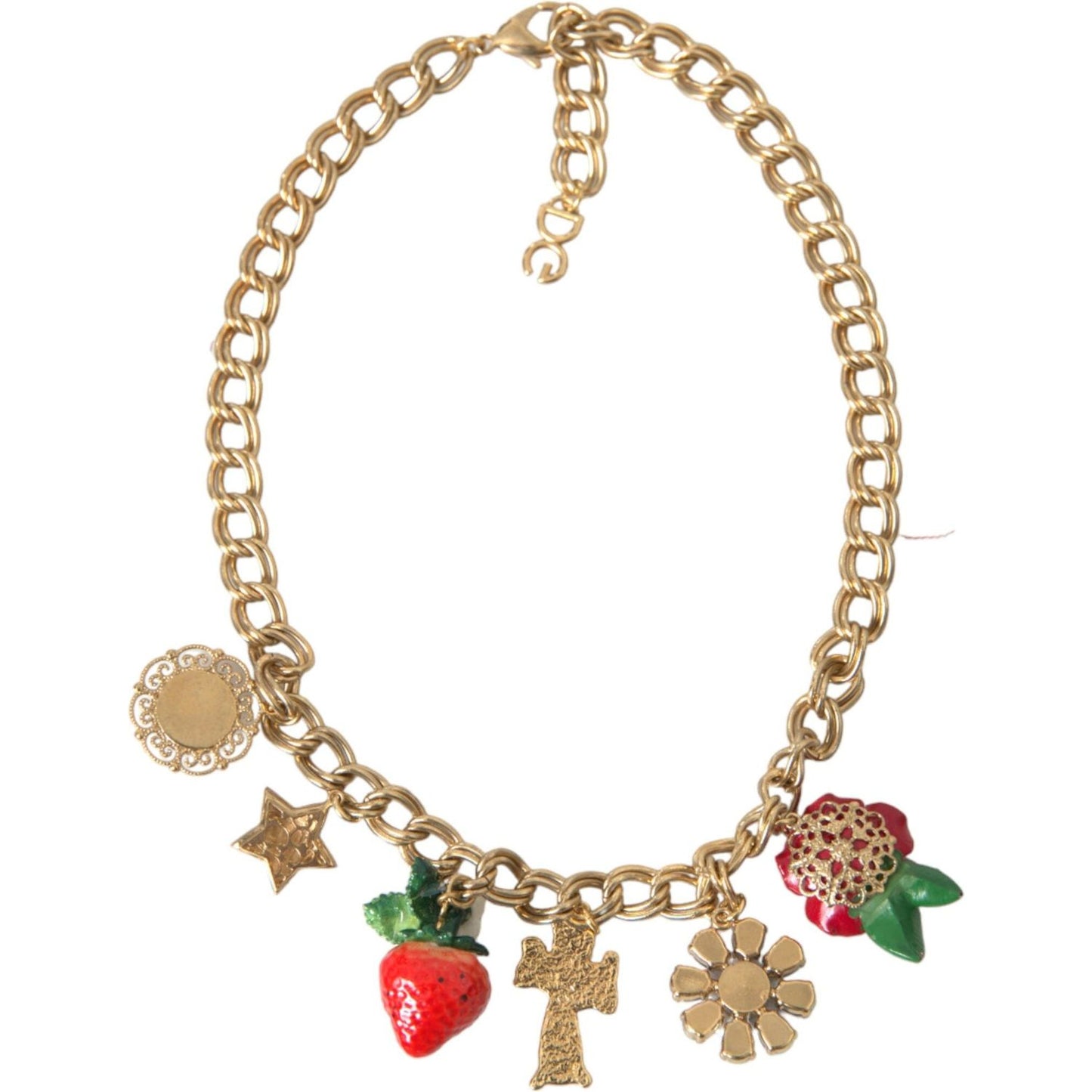 Dolce & Gabbana Gold Chain Rose Cross Strawberry Star Pendant Necklace Necklace Dolce & Gabbana Rosy Brown
