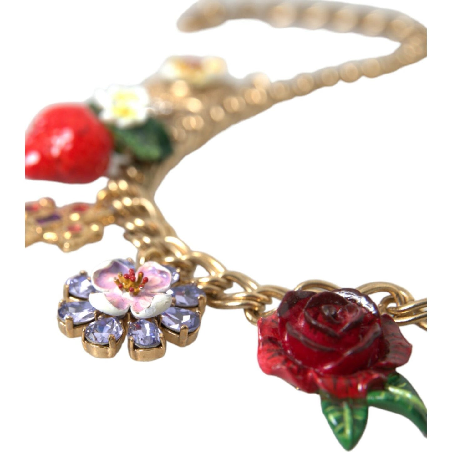 Dolce & Gabbana Gold Chain Rose Cross Strawberry Star Pendant Necklace Necklace Dolce & Gabbana Tan
