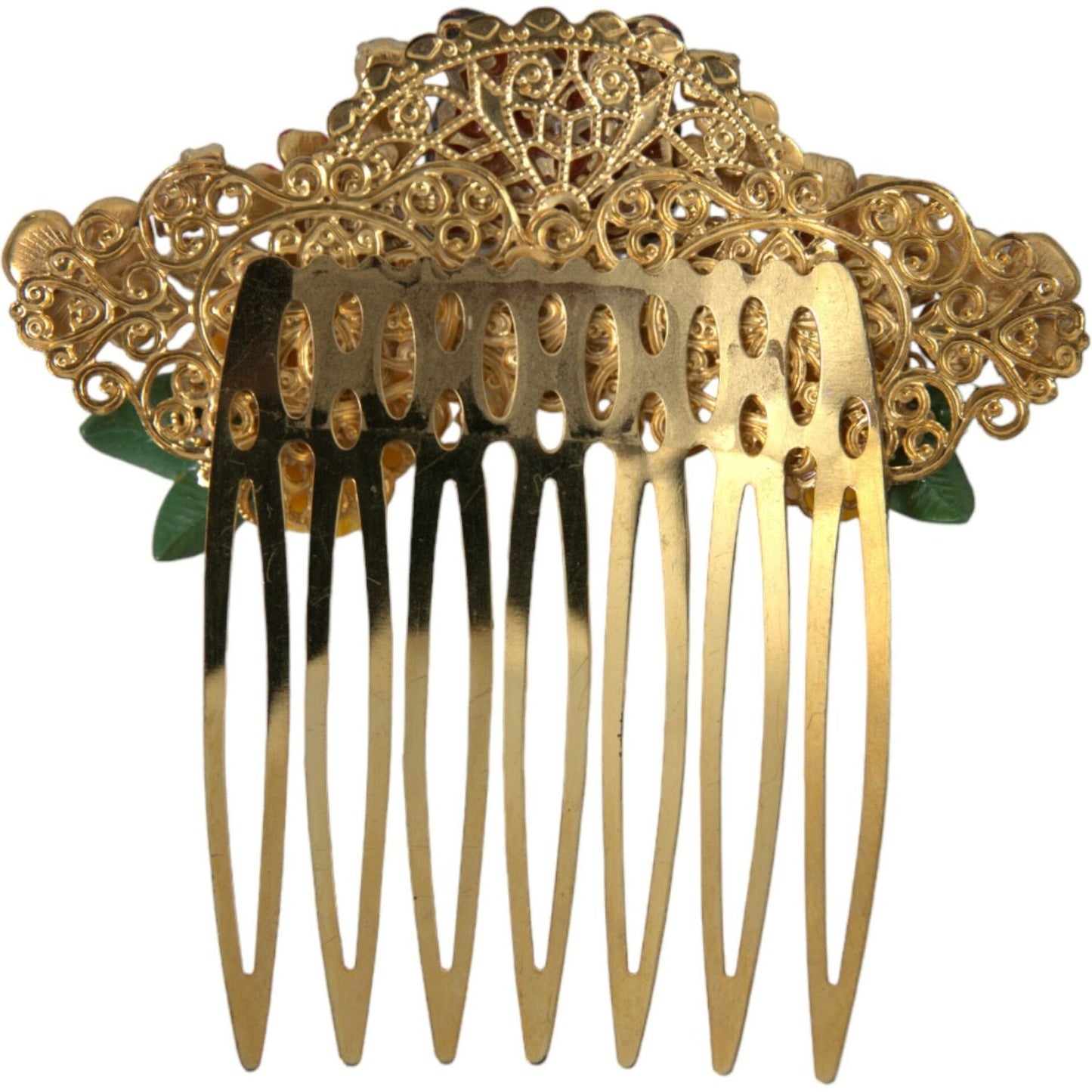 Dolce & Gabbana Gold Brass Crystal Leopard Floral Hair Comb Dolce & Gabbana Sienna
