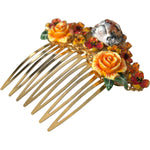 Dolce & Gabbana Gold Brass Crystal Leopard Floral Hair Comb Dolce & Gabbana Dark Khaki