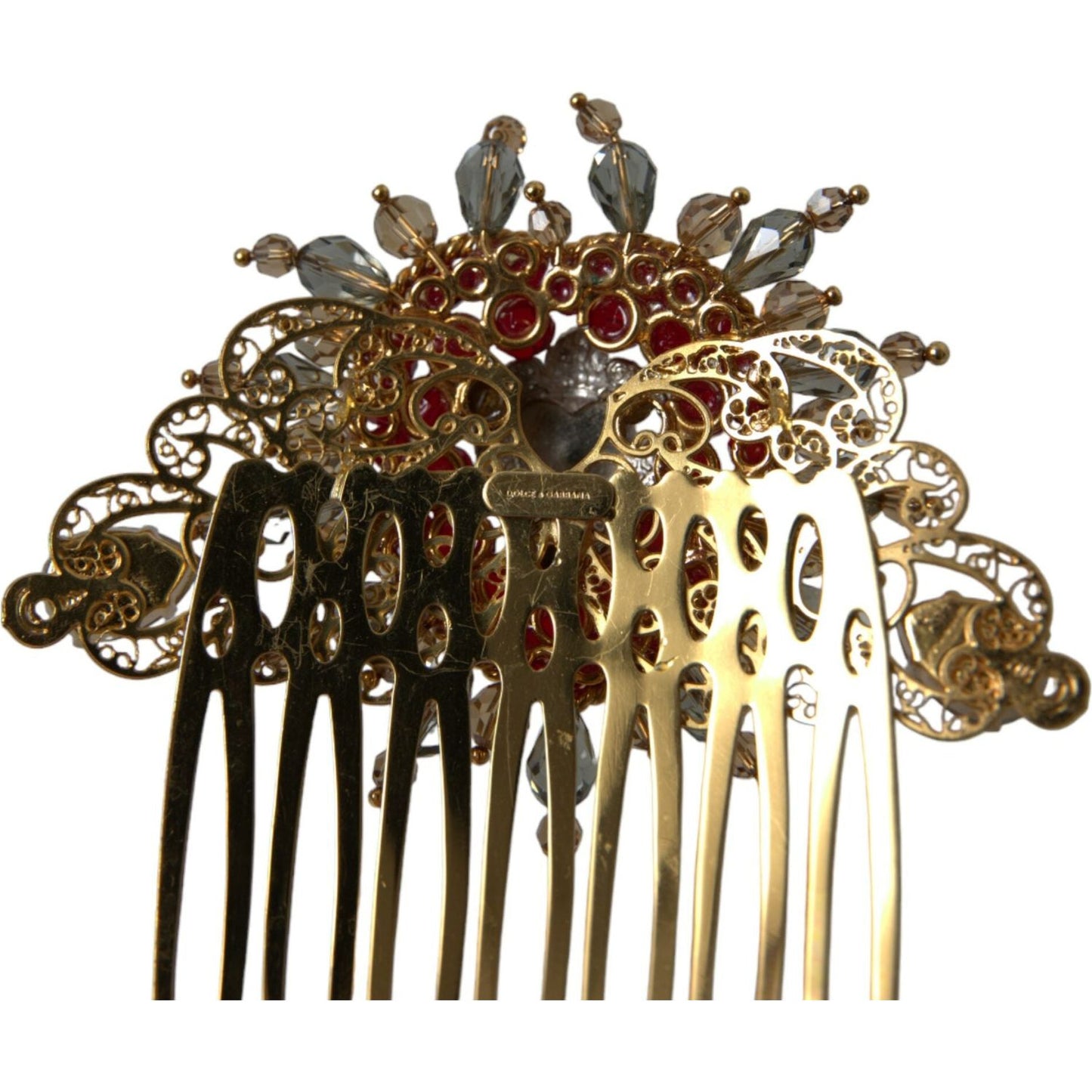 Dolce & Gabbana Gold Brass Crystal Heart Women Hair Comb Dolce & Gabbana Dark Olive Green