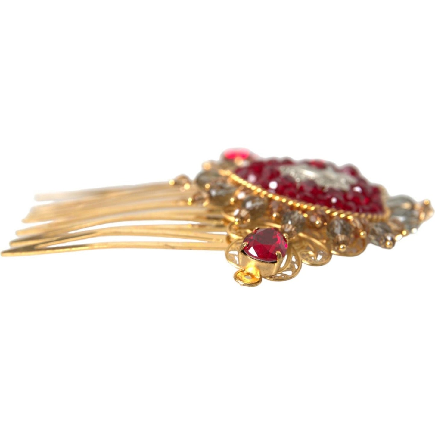Dolce & Gabbana Gold Brass Crystal Heart Women Hair Comb Dolce & Gabbana Dark Khaki