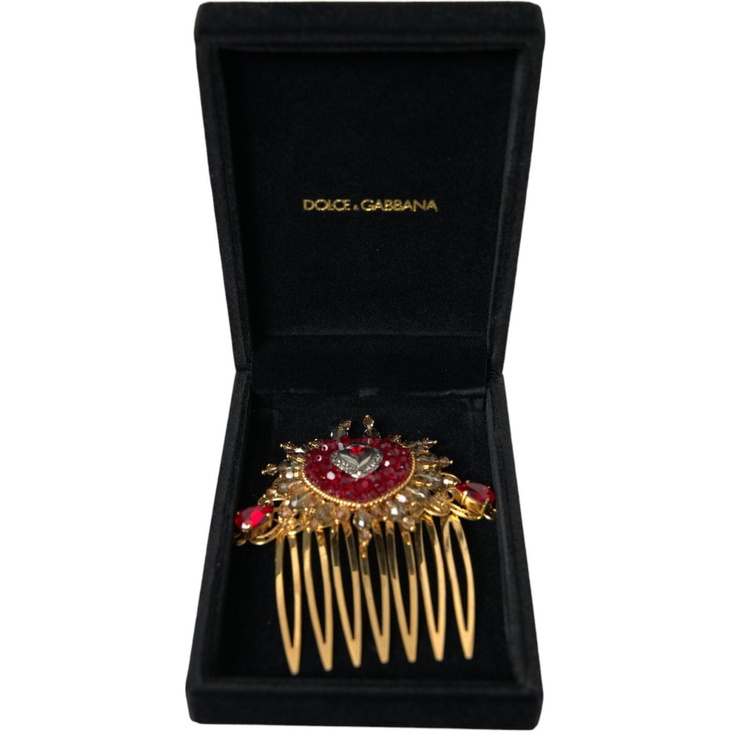Dolce & Gabbana Gold Brass Crystal Heart Women Hair Comb Dolce & Gabbana Black
