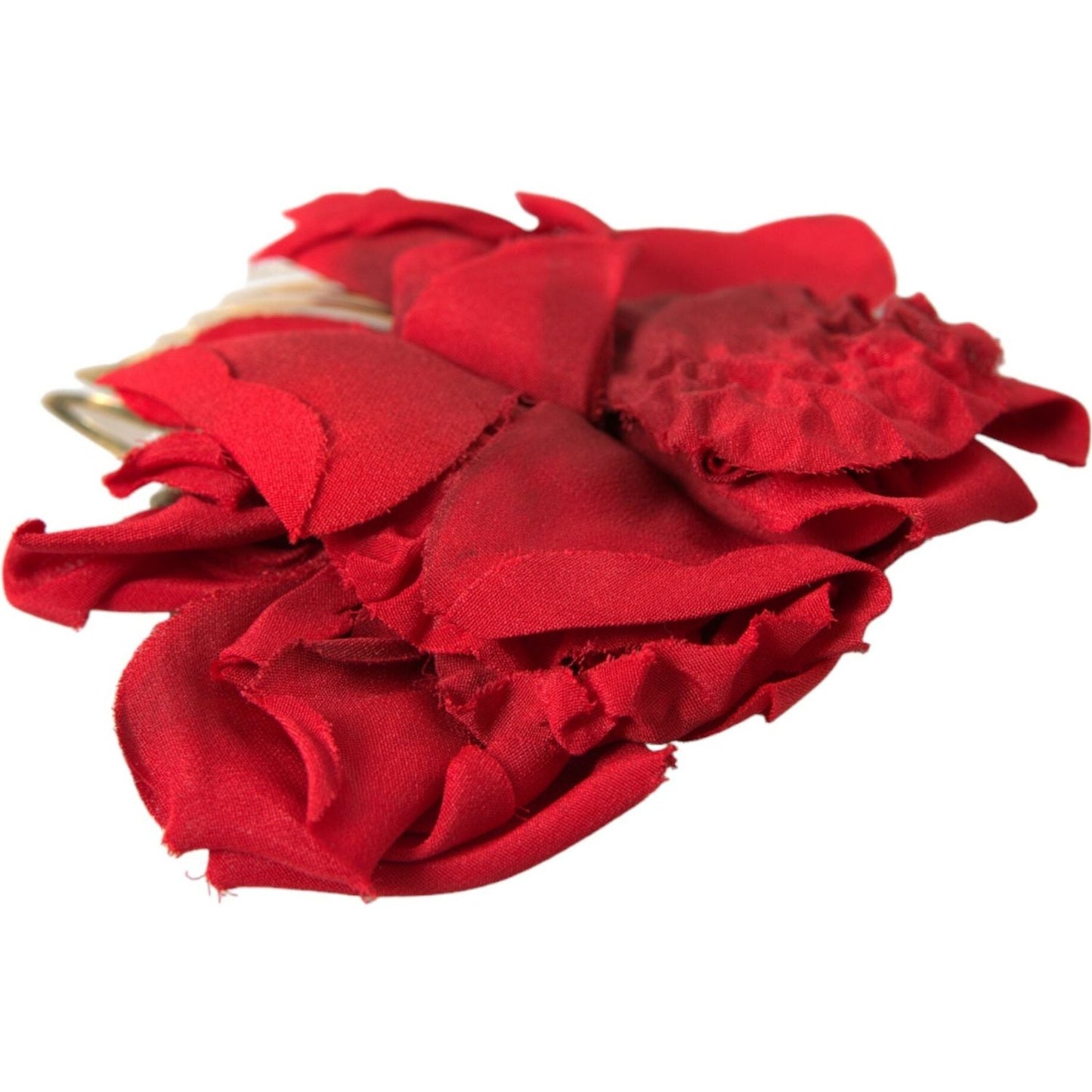 Dolce & Gabbana Red Silk Floral Gold Brass Women Hair Comb Dolce & Gabbana Firebrick