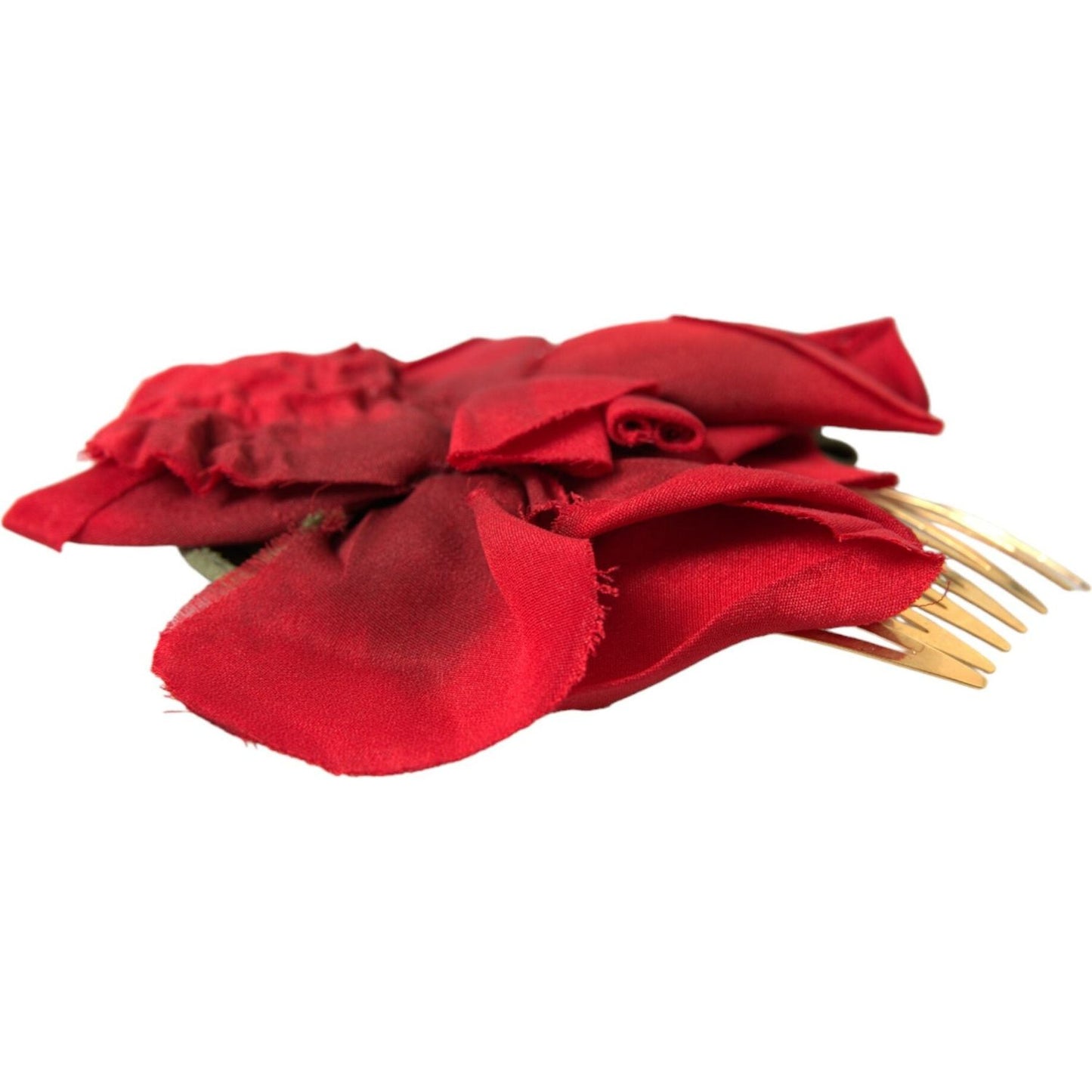 Dolce & Gabbana Red Silk Floral Gold Brass Women Hair Comb Dolce & Gabbana Firebrick