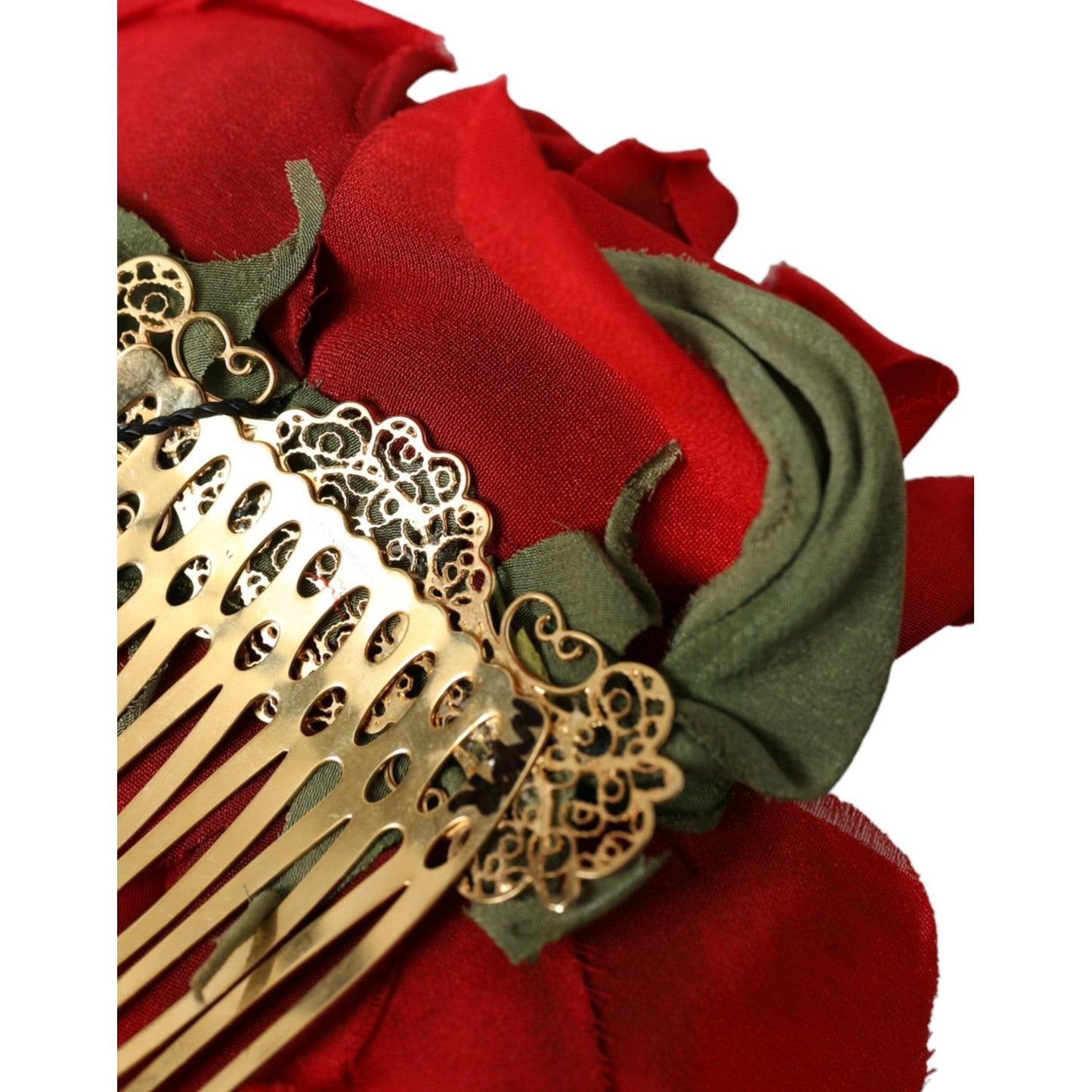 Dolce & Gabbana Red Silk Floral Gold Brass Women Hair Comb Dolce & Gabbana Saddle Brown