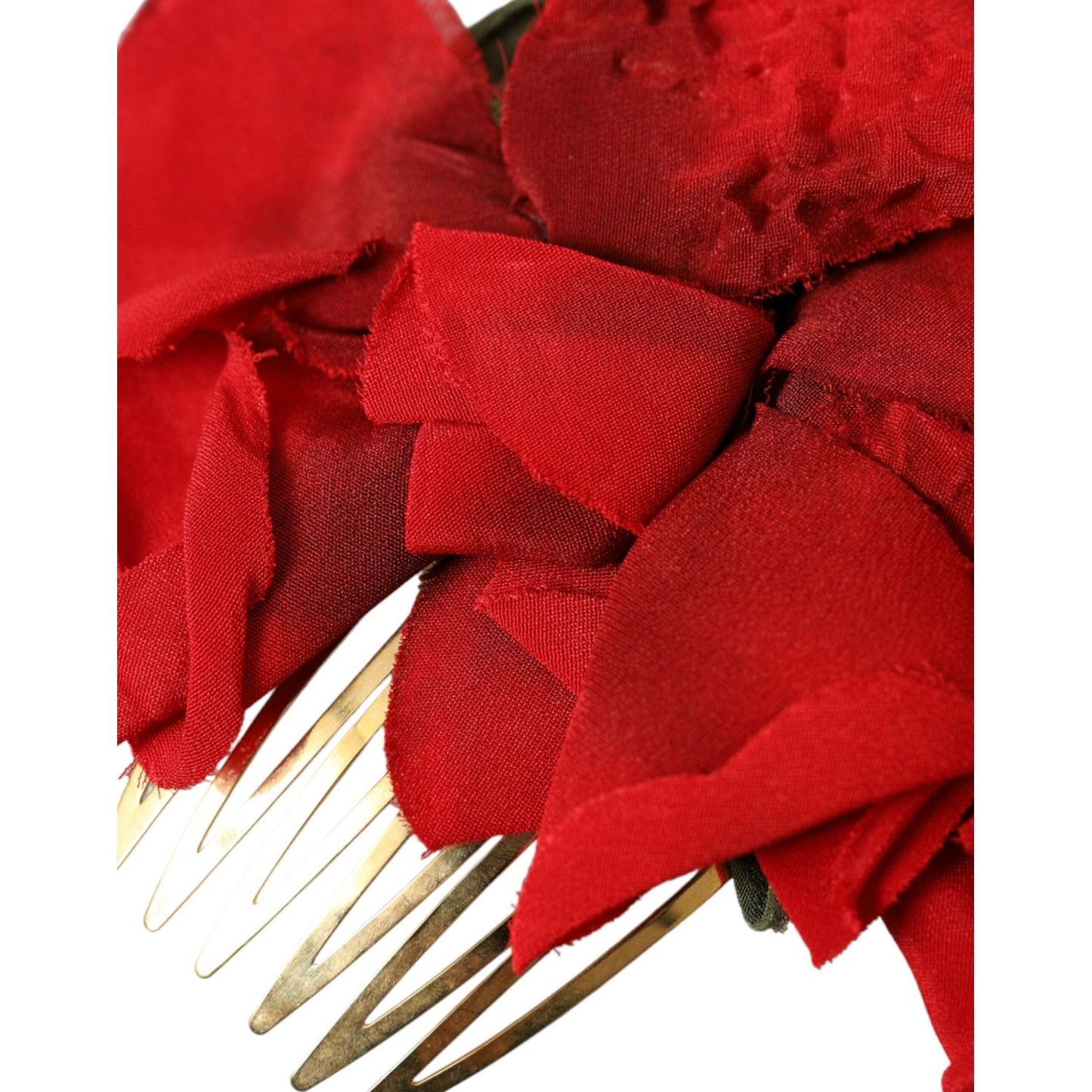 Dolce & Gabbana Red Silk Floral Gold Brass Women Hair Comb Dolce & Gabbana Firebrick